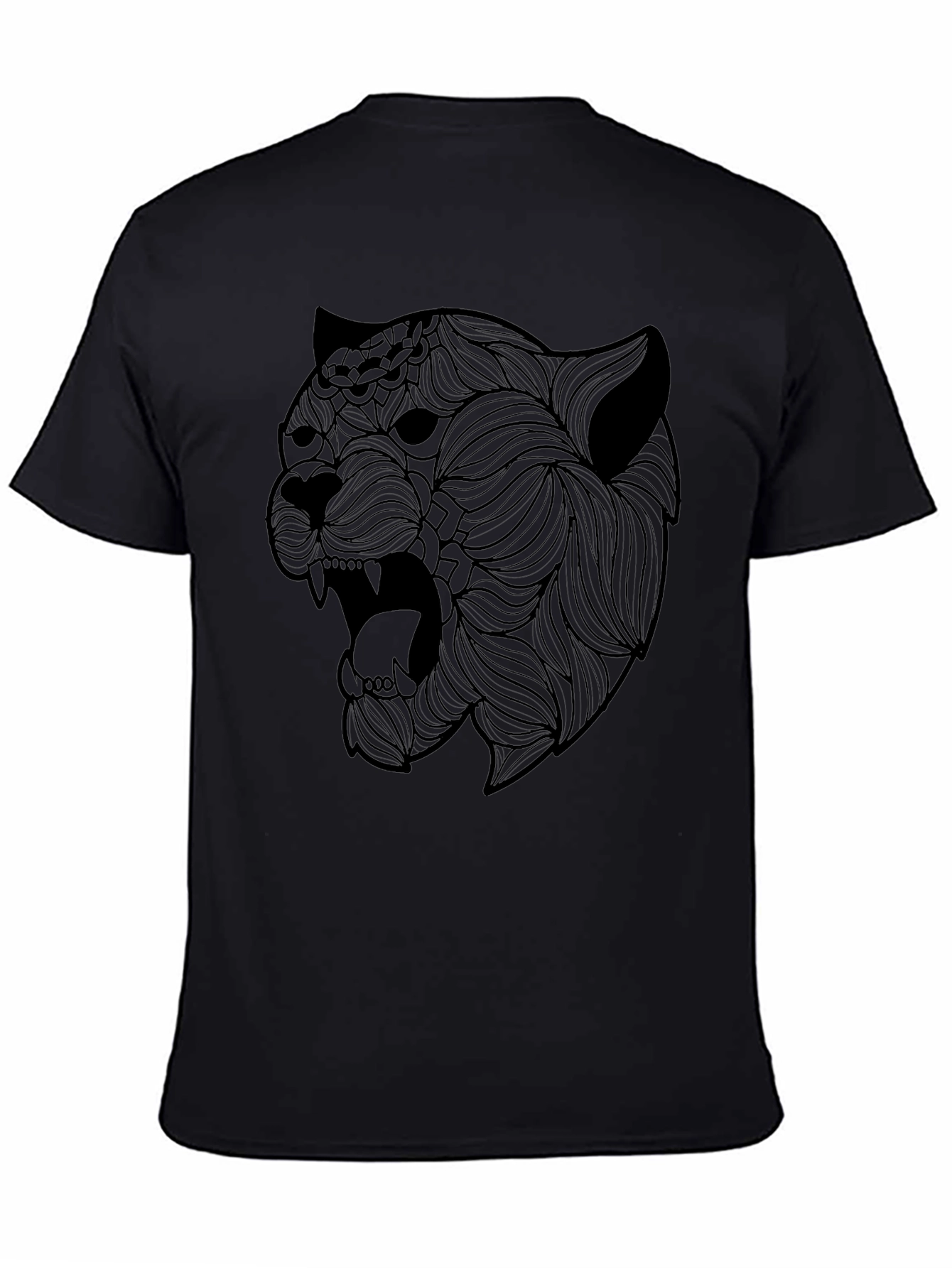Black T-Shirt with Artistic Panther Graphic