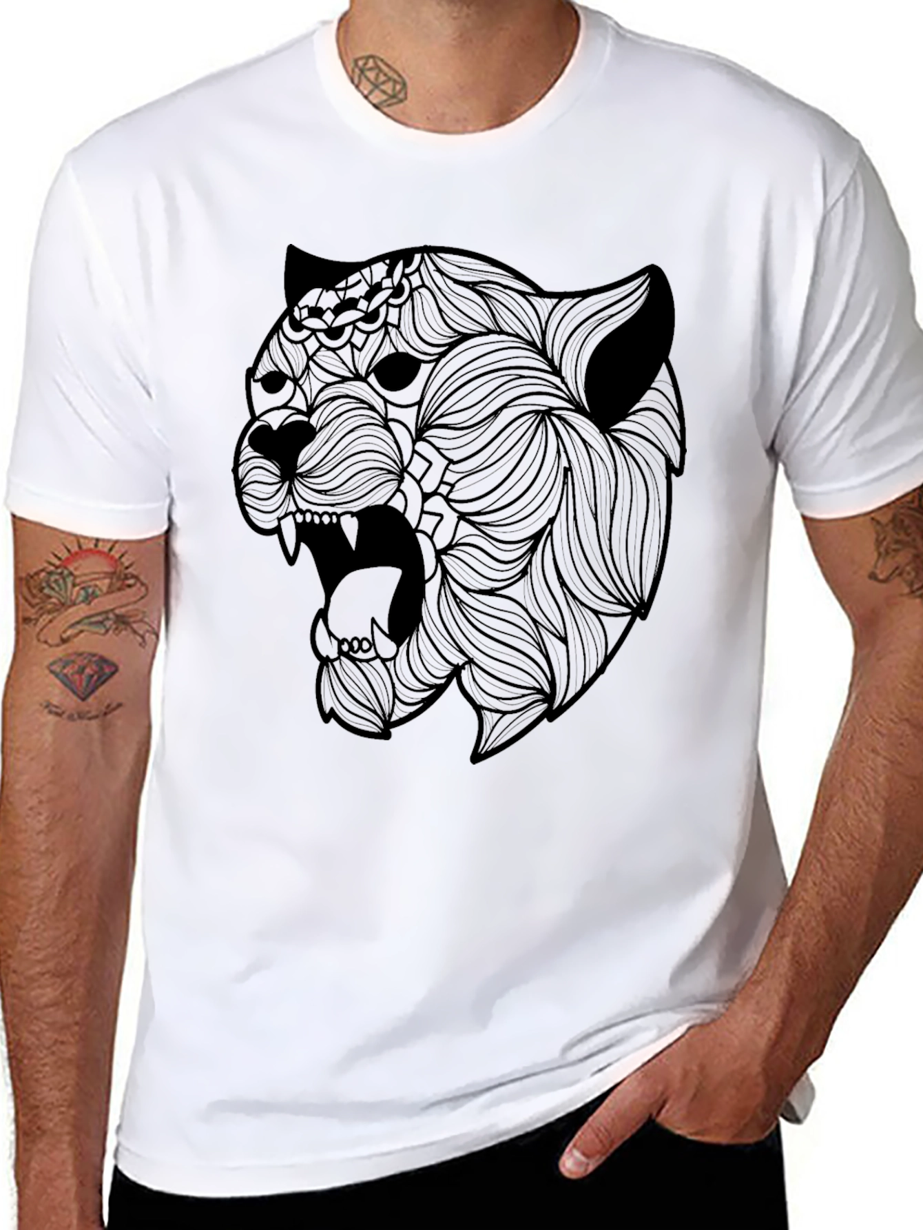 Black T-Shirt with Artistic Panther Graphic