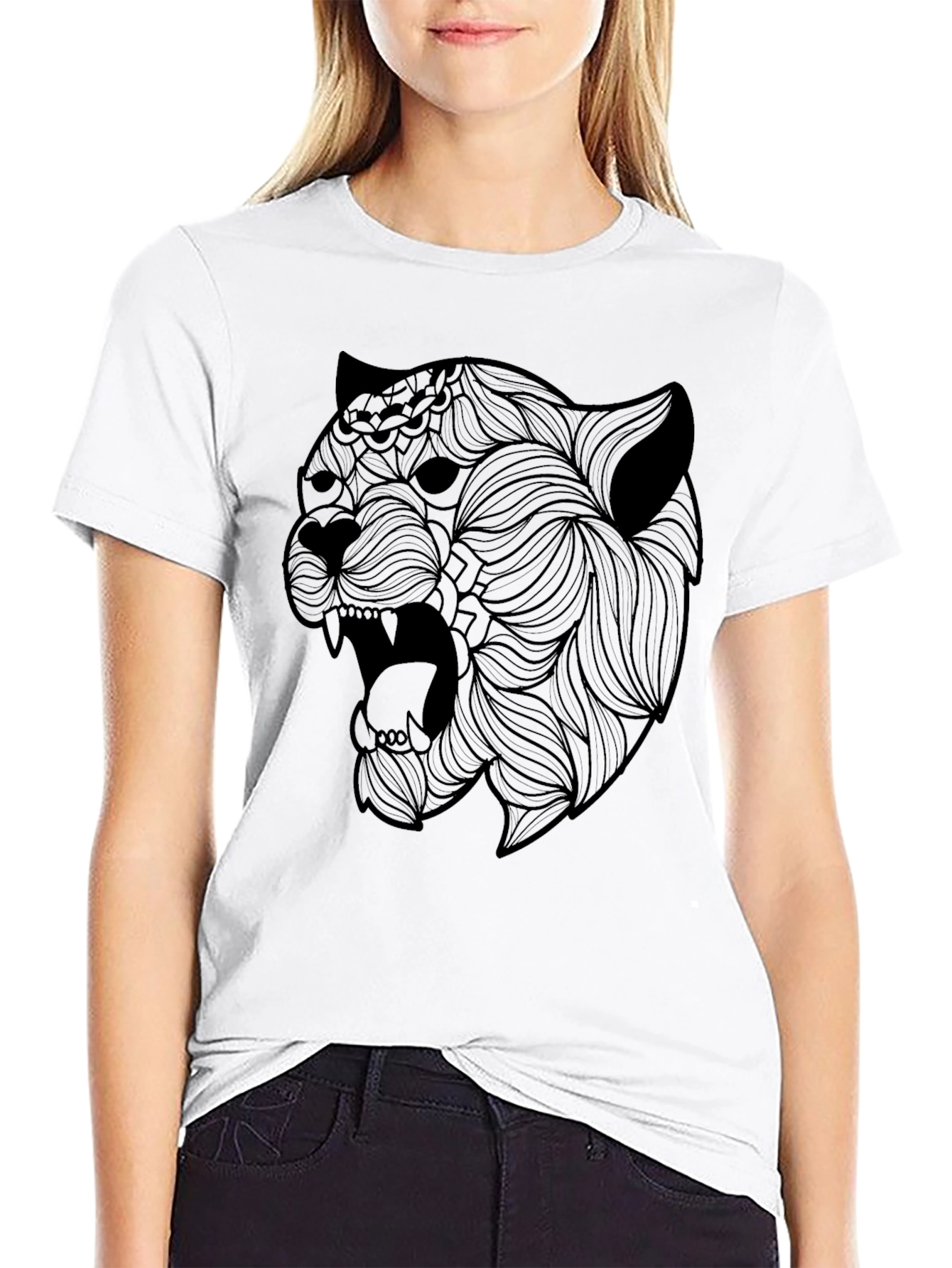 Black T-Shirt with Artistic Panther Graphic