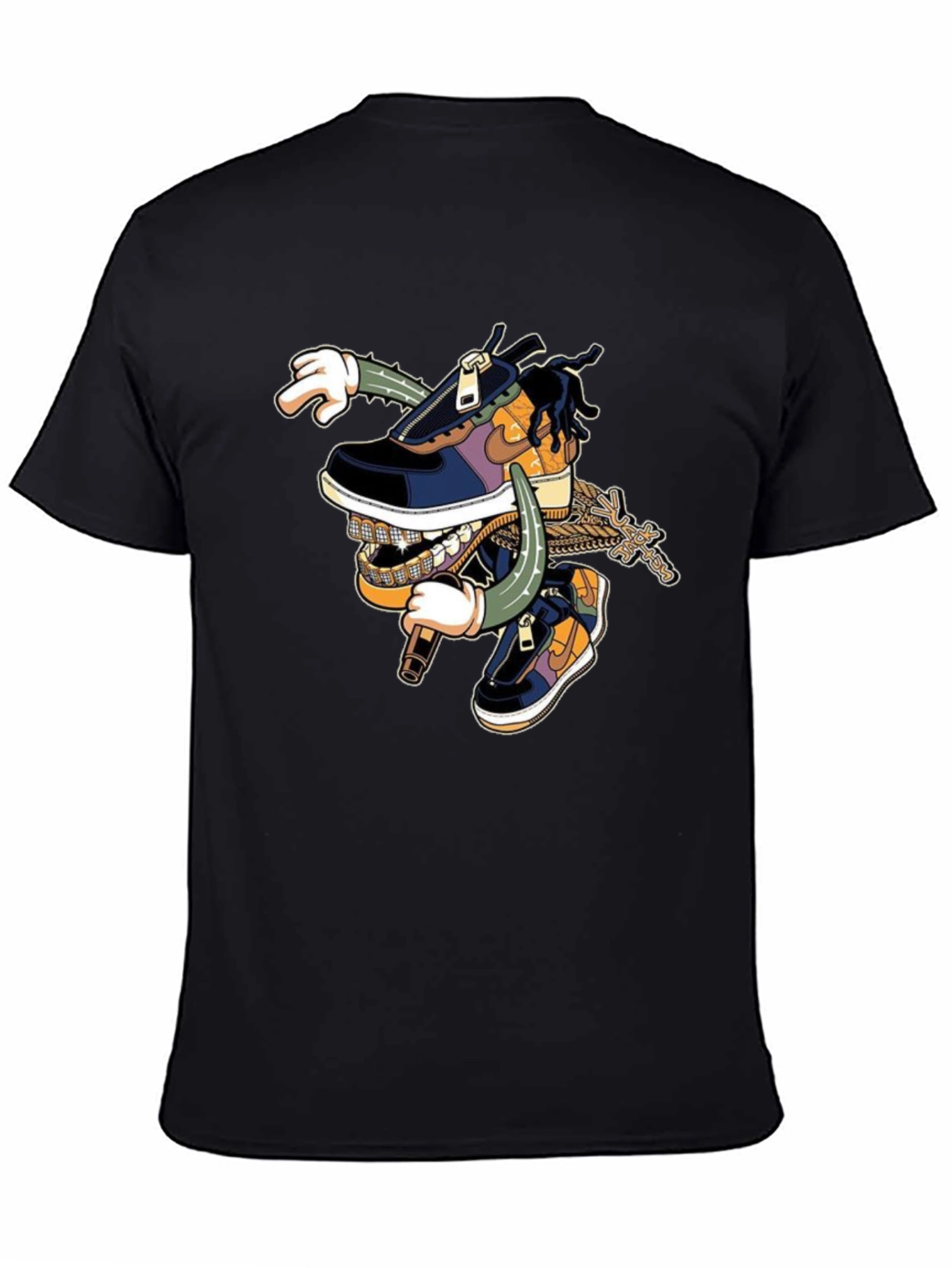 Black T-Shirt with Cartoon Shoe Design