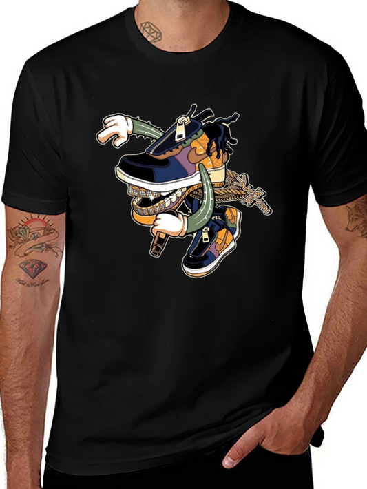 Black T-Shirt with Cartoon Shoe Design