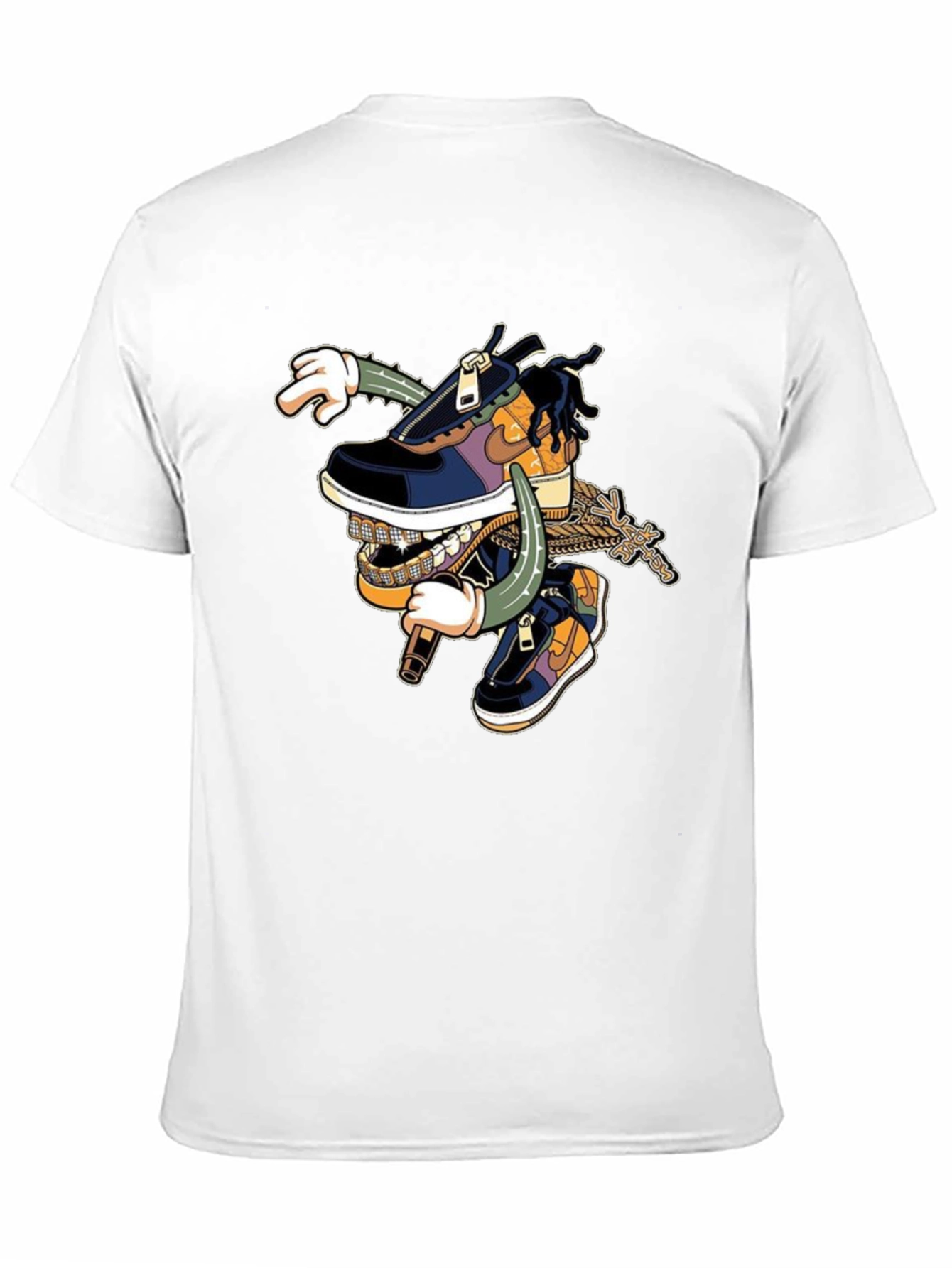 Black T-Shirt with Cartoon Shoe Design