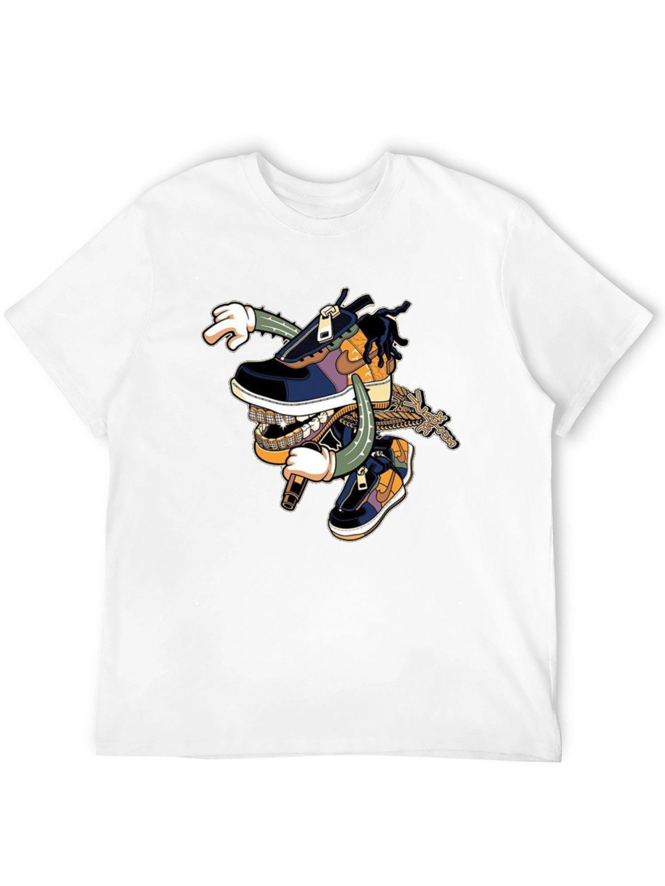 Black T-Shirt with Cartoon Shoe Design