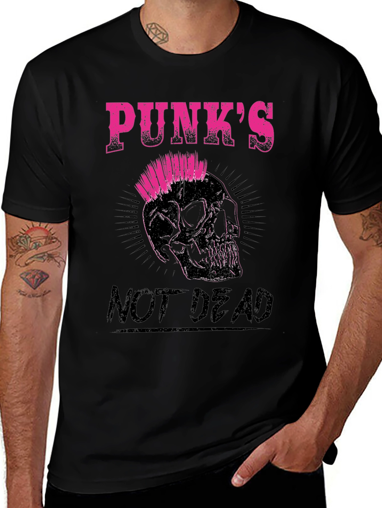 Punks Not Dead Skull Graphic Tee - Black