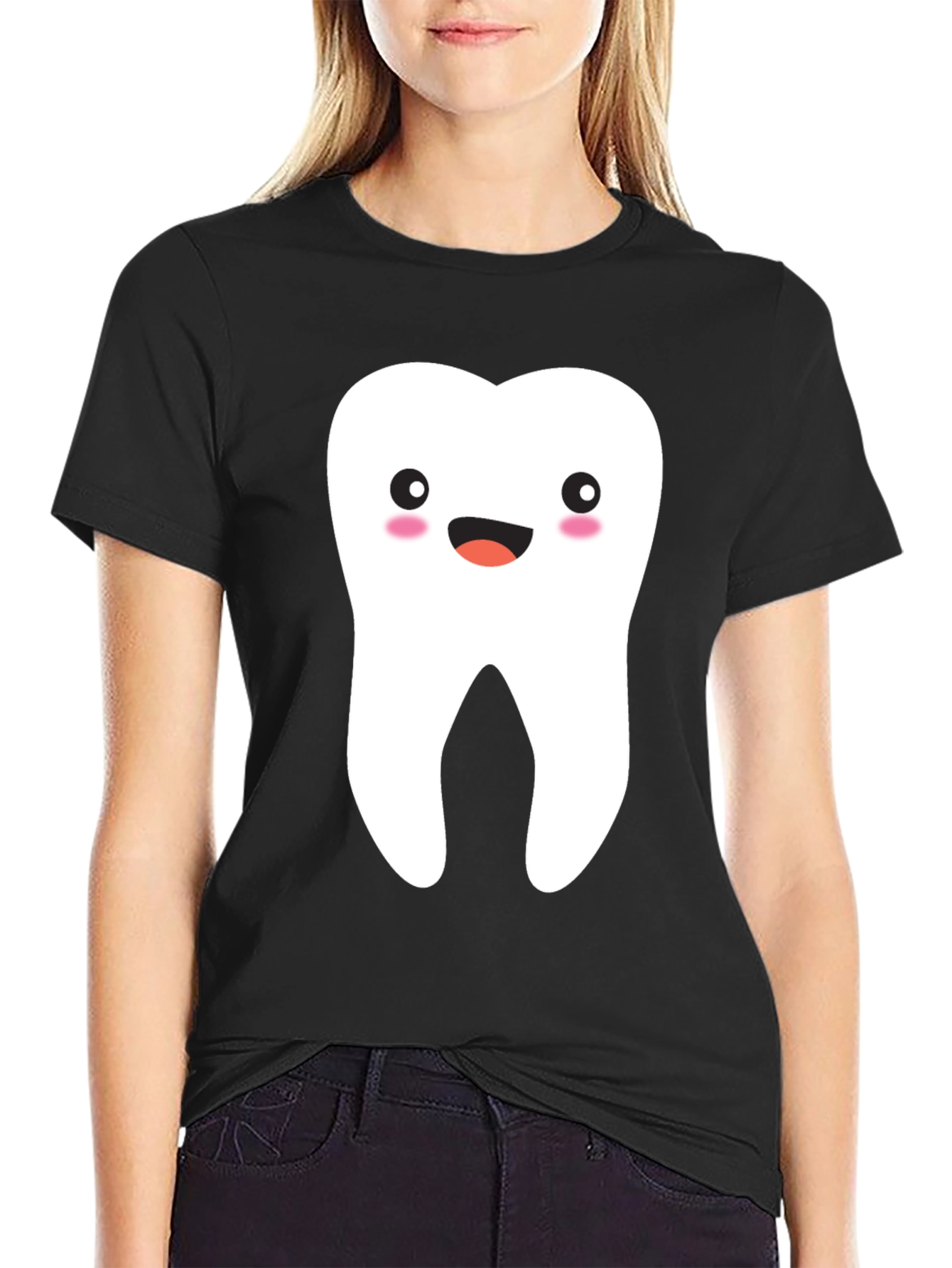 Cute Tooth Graphic Tee - Black Cotton T-Shirt