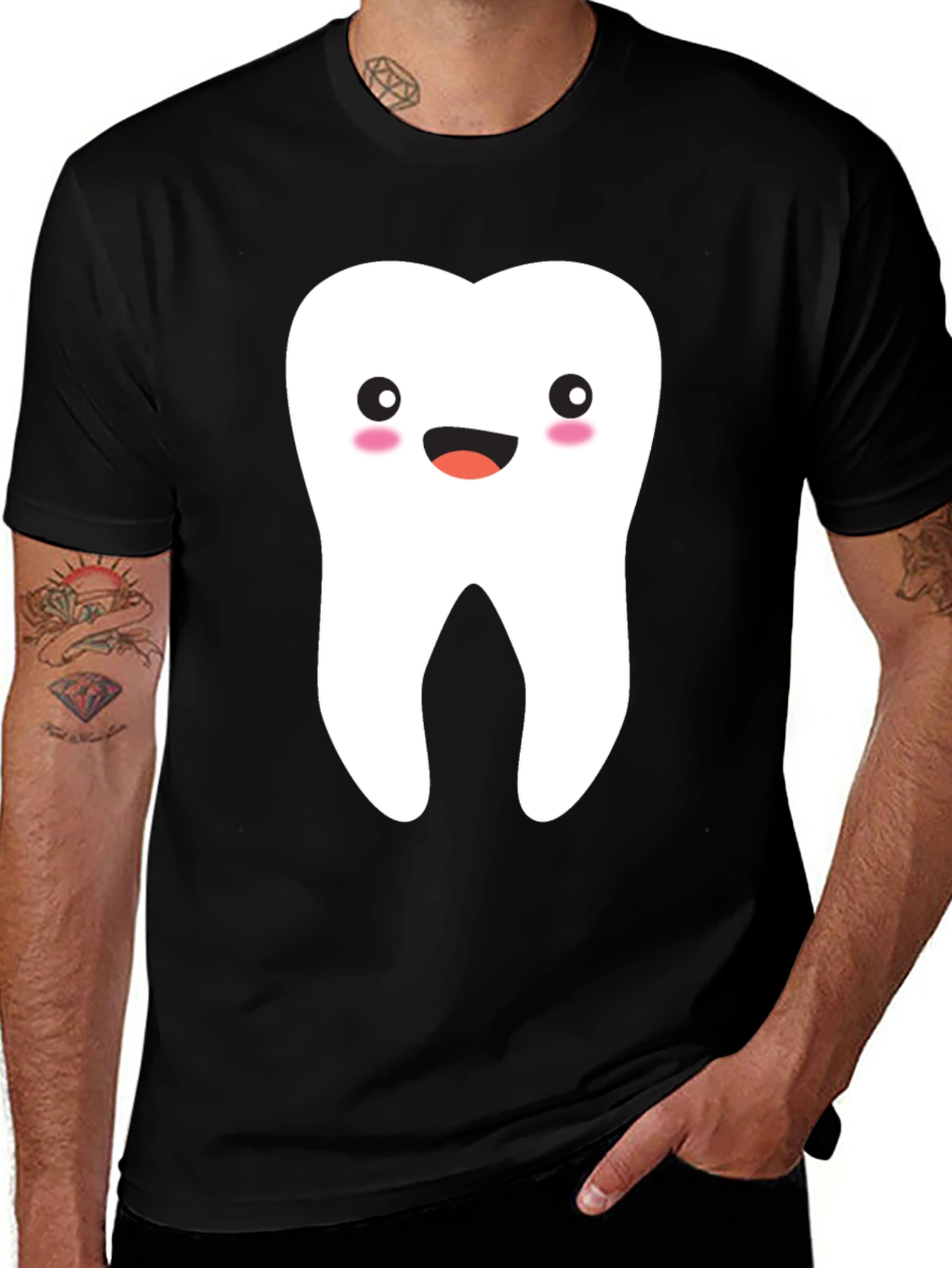 Cute Tooth Graphic Tee - Black Cotton T-Shirt