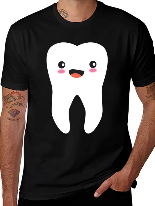Cute Tooth Graphic Tee - Black Cotton T-Shirt