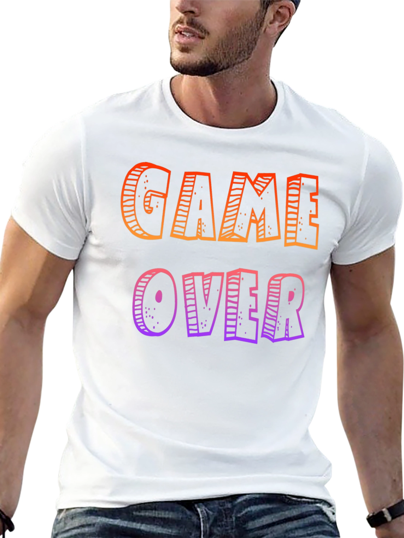 Game Over Graphic Tee - Black Cotton Casual T-Shirt
