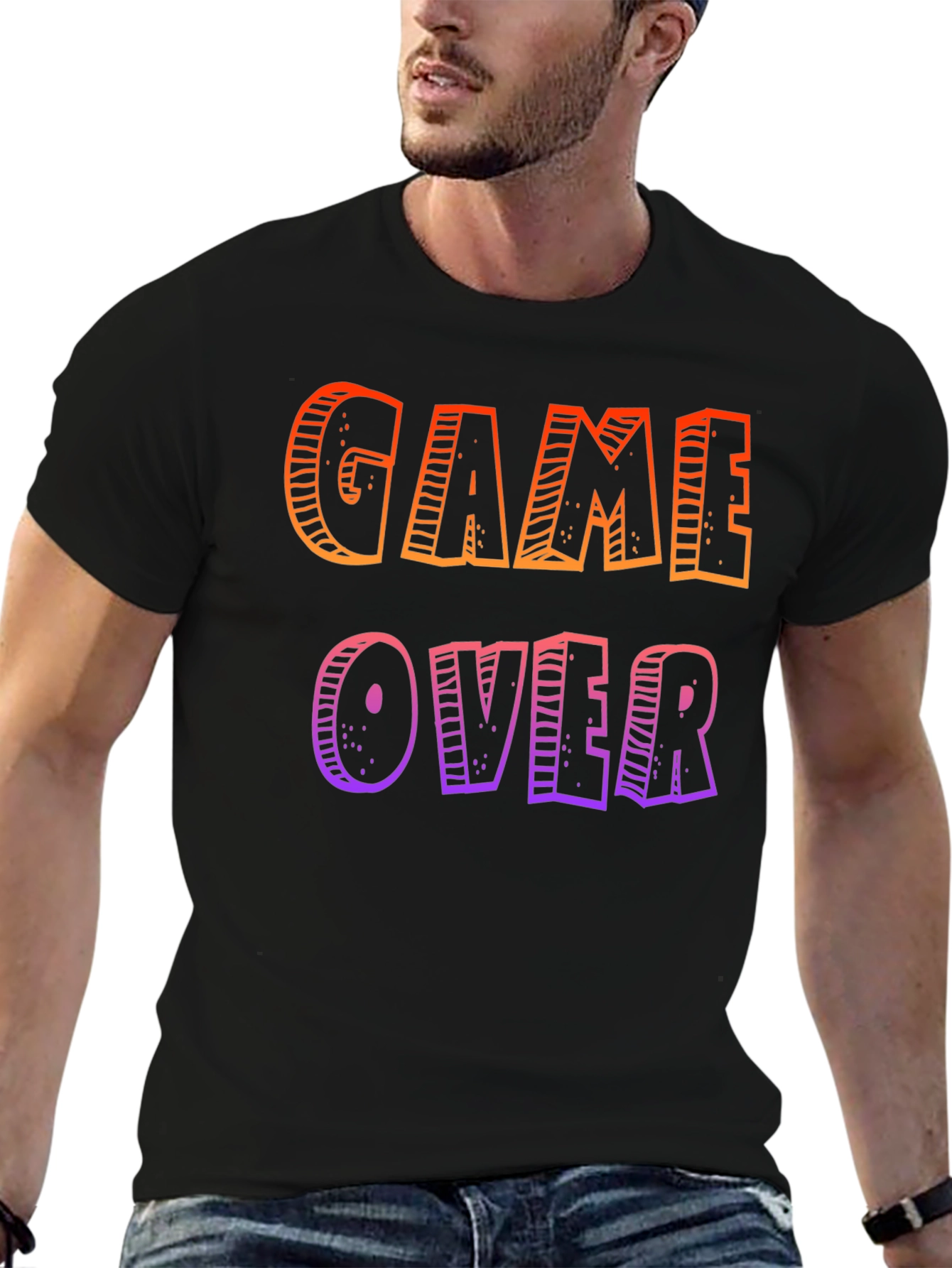 Game Over Graphic Tee - Black Cotton Casual T-Shirt