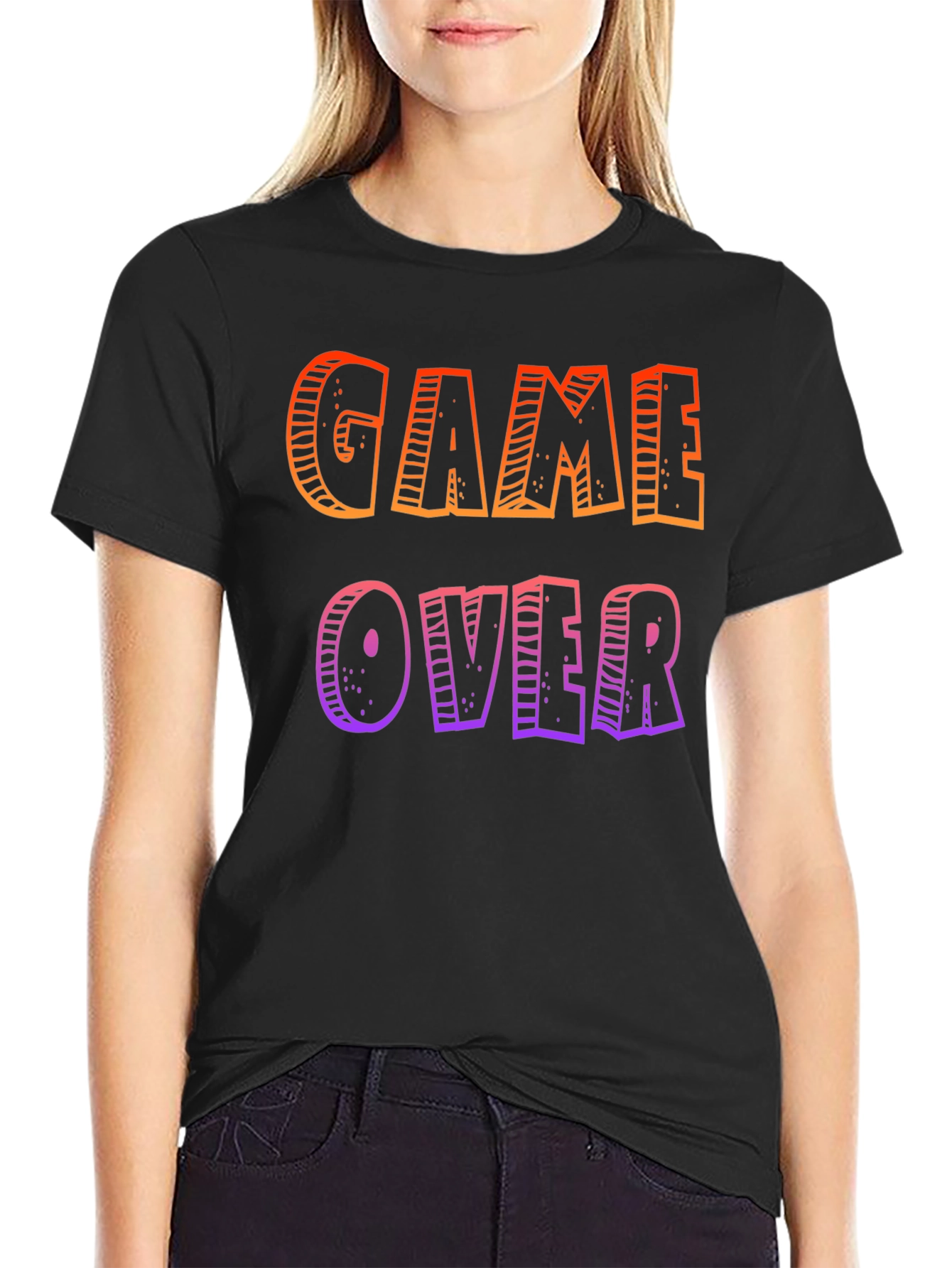 Game Over Graphic Tee - Black Cotton Casual T-Shirt