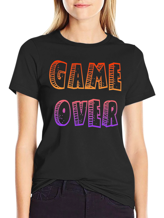 Game Over Graphic Tee - Black Cotton Casual T-Shirt