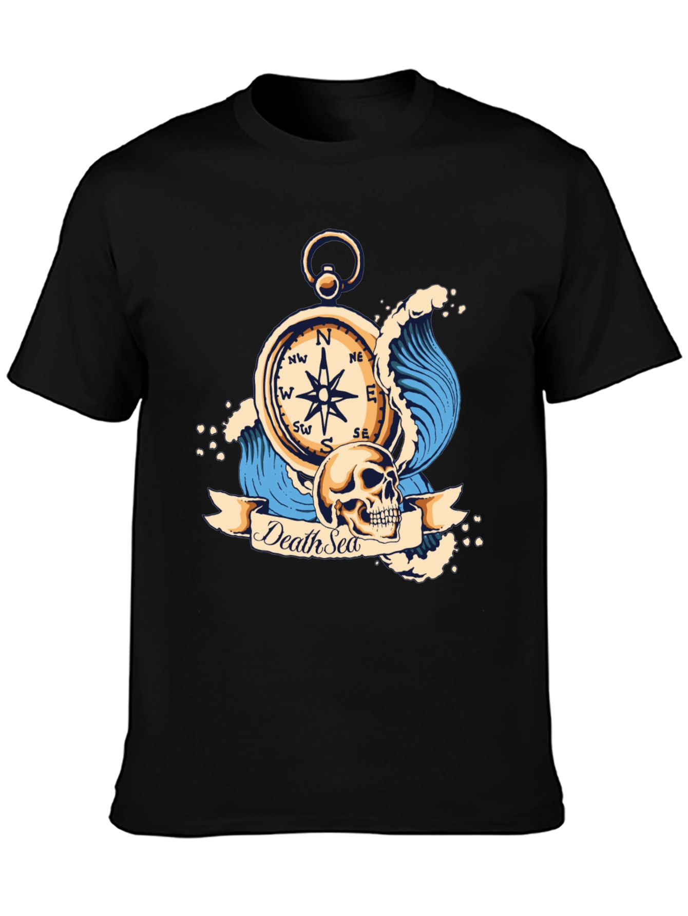 Death Sea Skull Compass Graphic Tee - Black