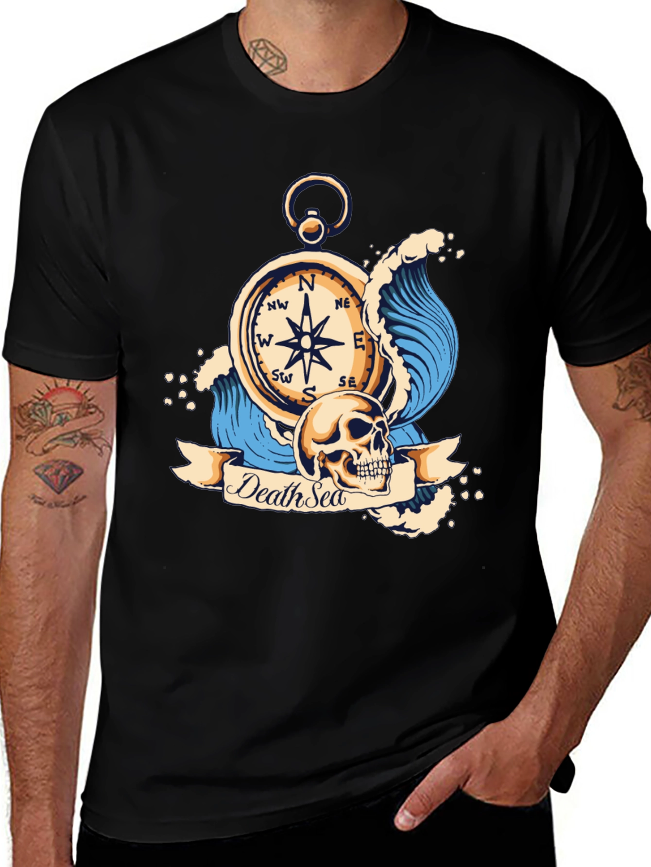 Death Sea Skull Compass Graphic Tee - Black