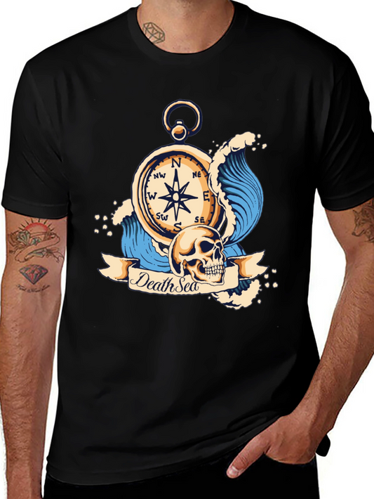 Death Sea Skull Compass Graphic Tee - Black