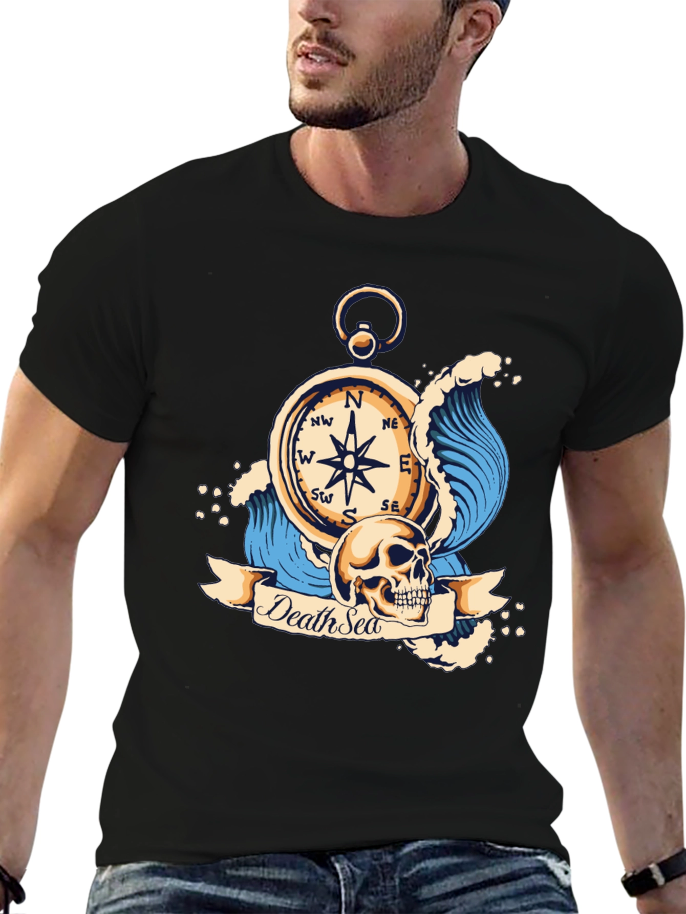 Death Sea Skull Compass Graphic Tee - Black