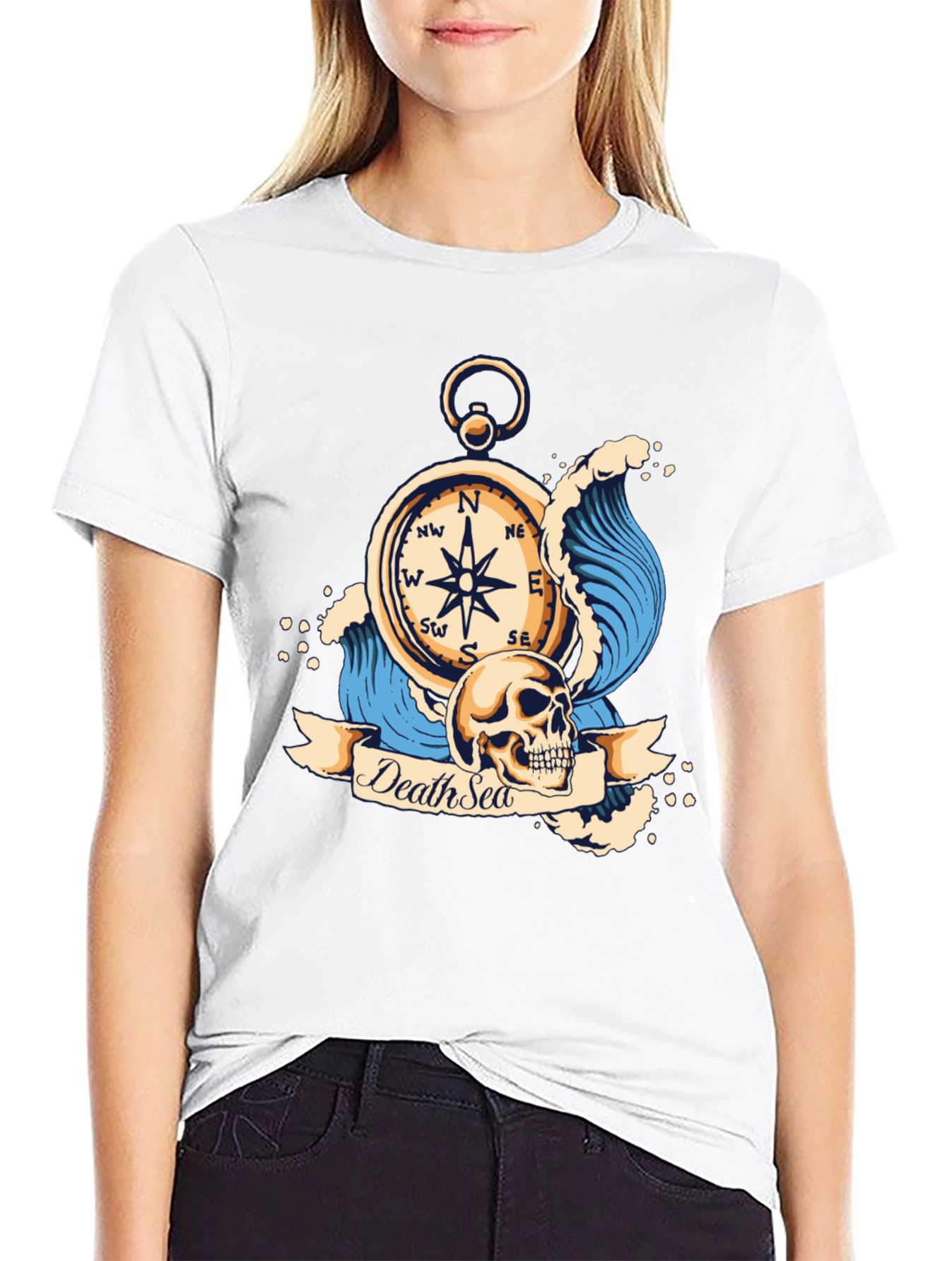 Death Sea Skull Compass Graphic Tee - Black