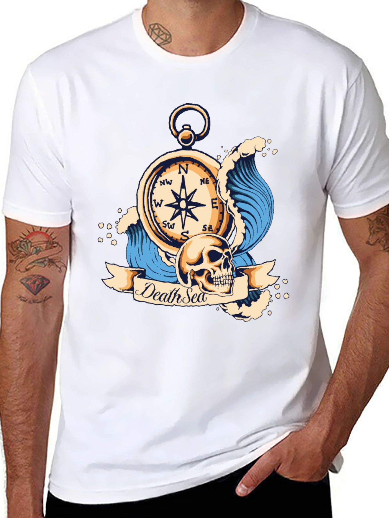 Death Sea Skull Compass Graphic Tee - Black