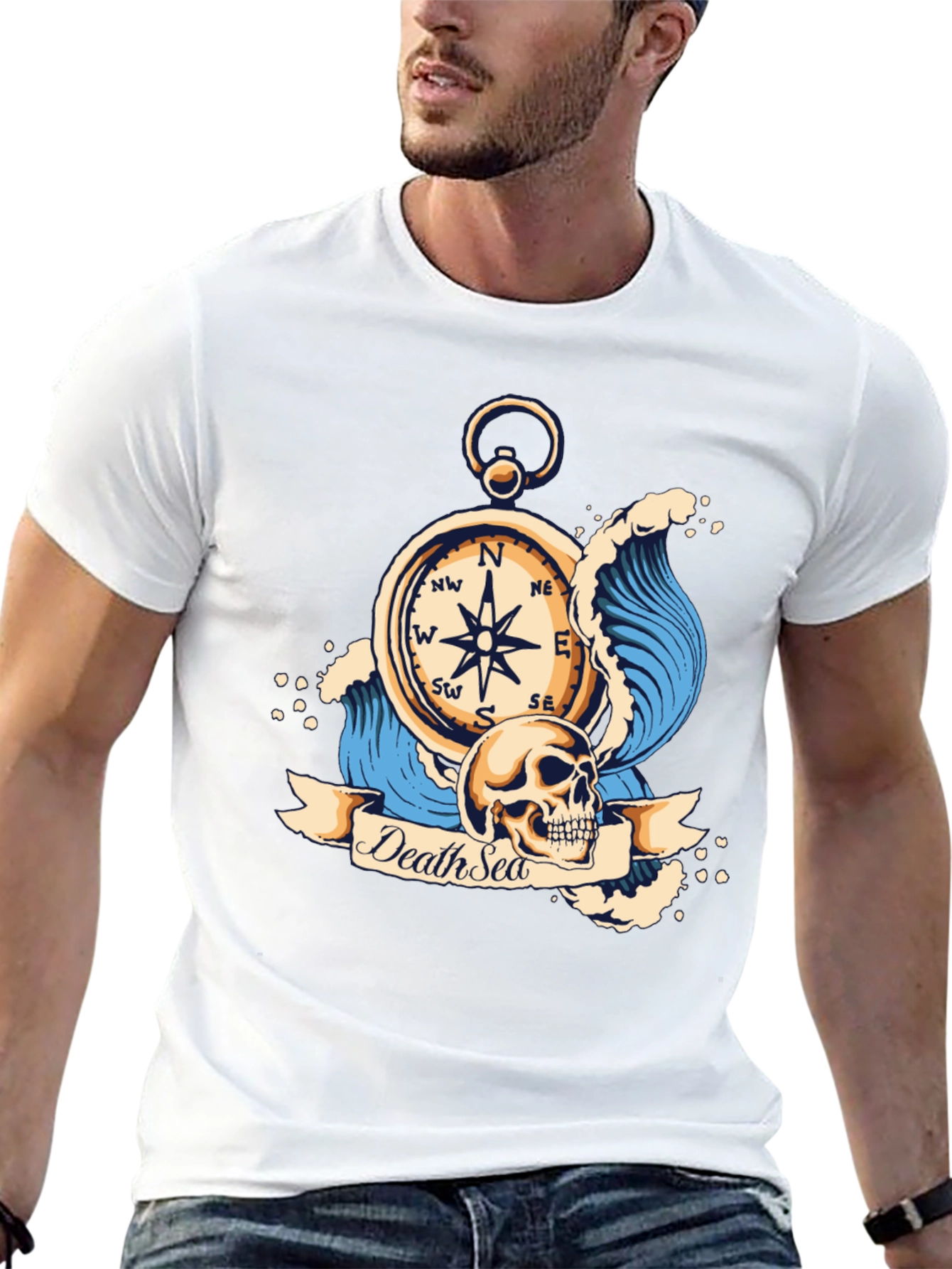 Death Sea Skull Compass Graphic Tee - Black