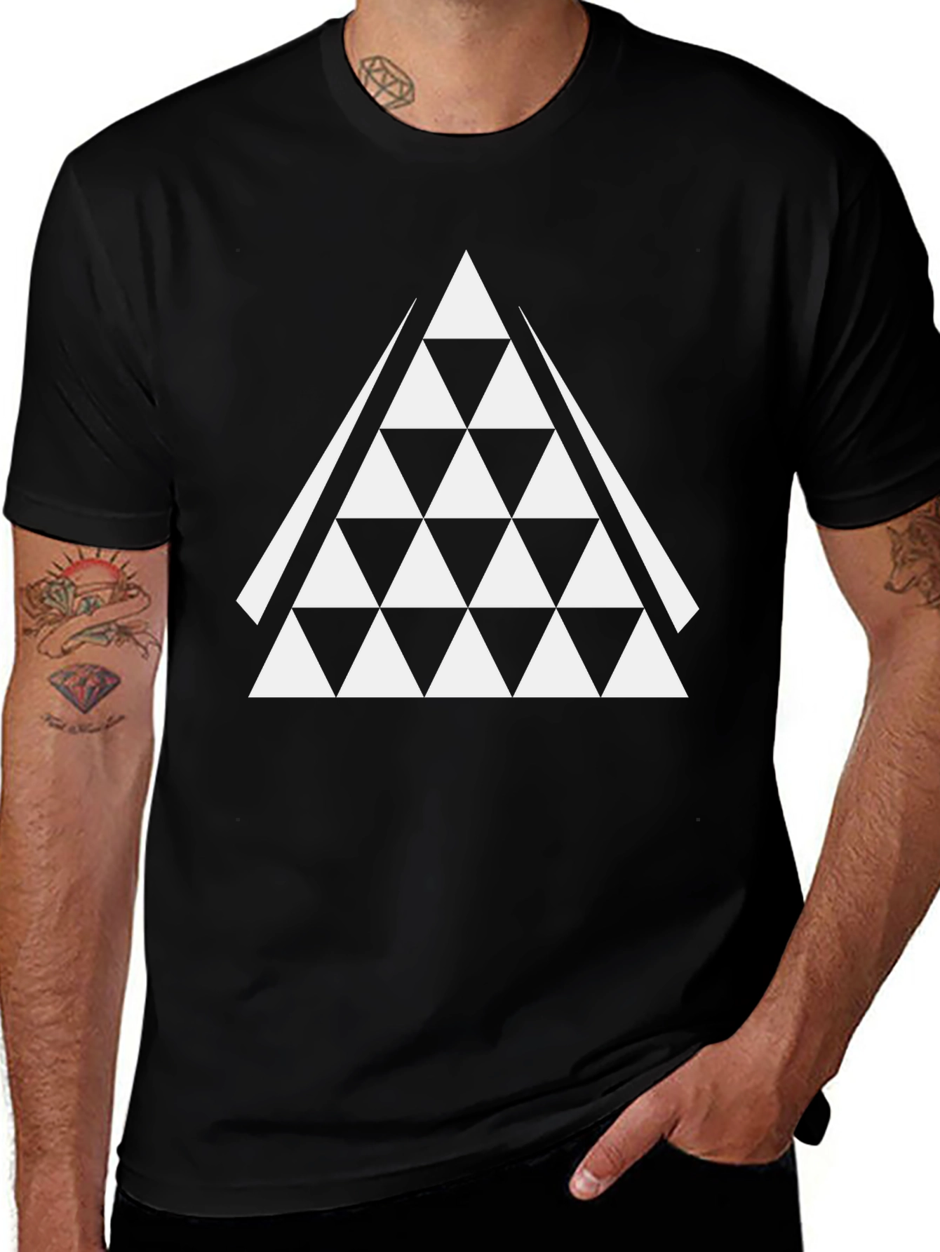 Geometric Triangle Graphic Tee - Black