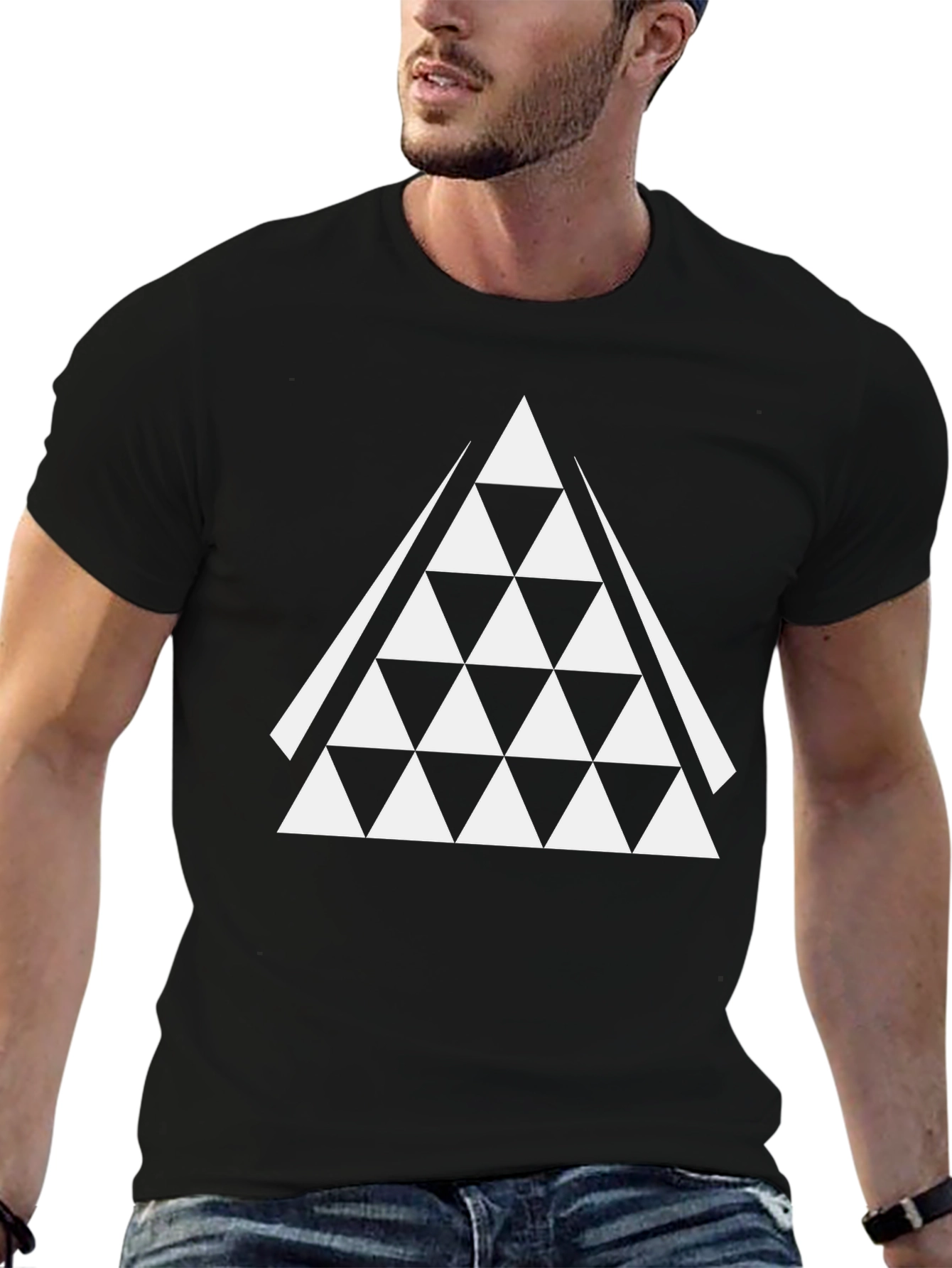 Geometric Triangle Graphic Tee - Black