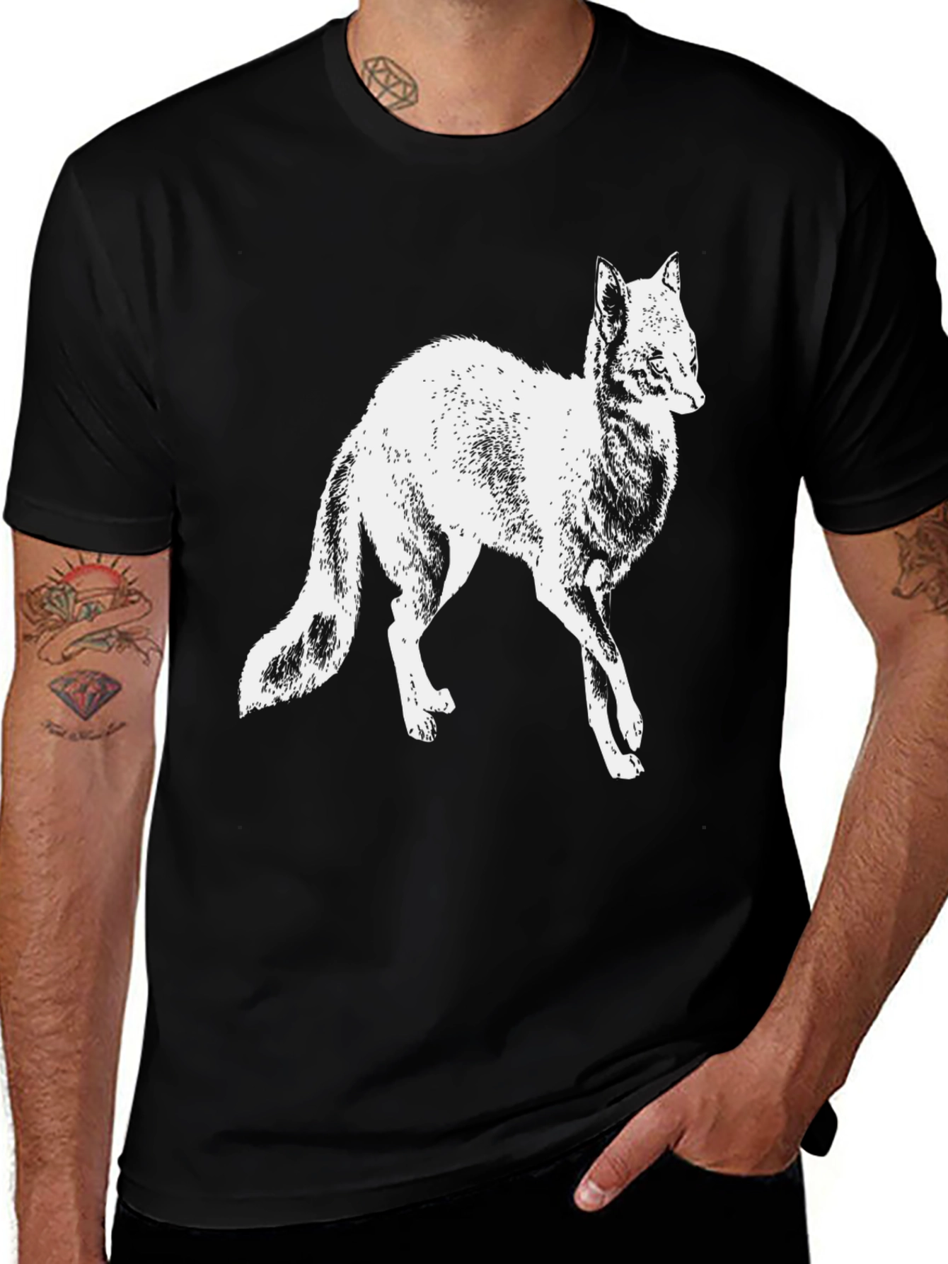 Fox Graphic T-Shirt - Black Crew Neck Tee