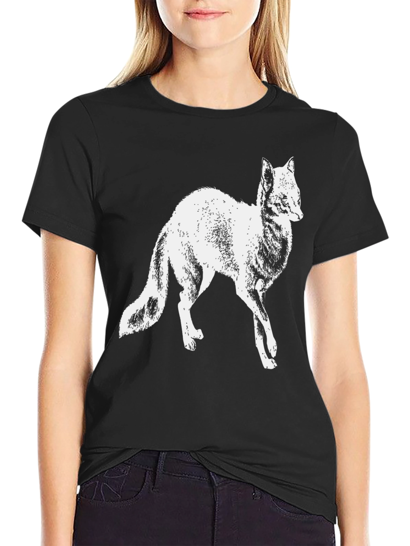 Fox Graphic T-Shirt - Black Crew Neck Tee