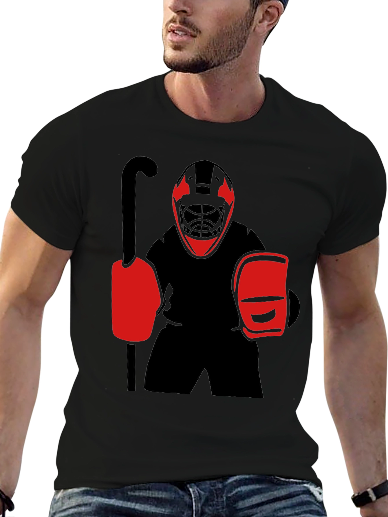 Hockey Goalie Graphic Tee - Black Cotton T-Shirt