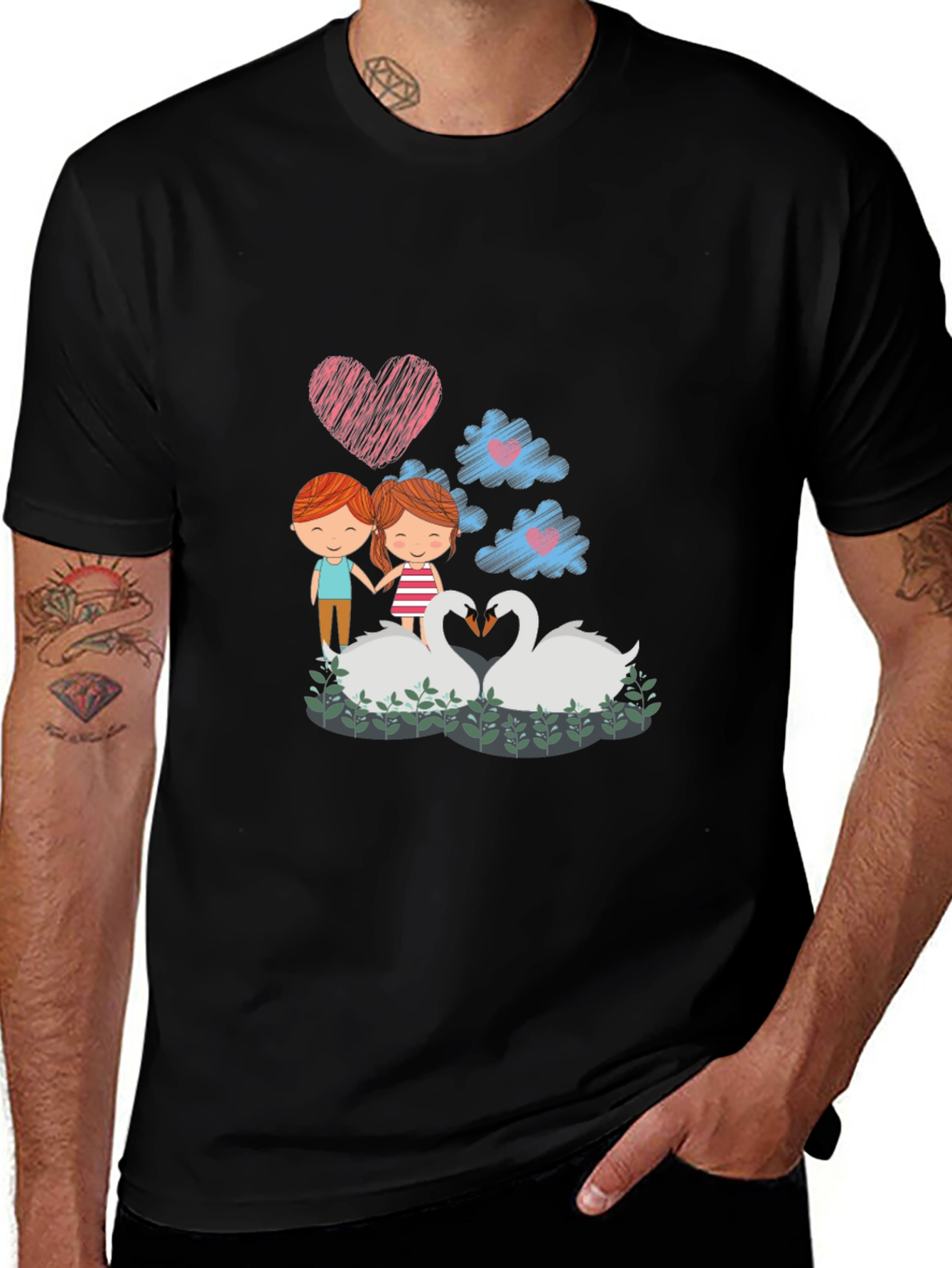 Romantic Swans Couple Graphic Tee