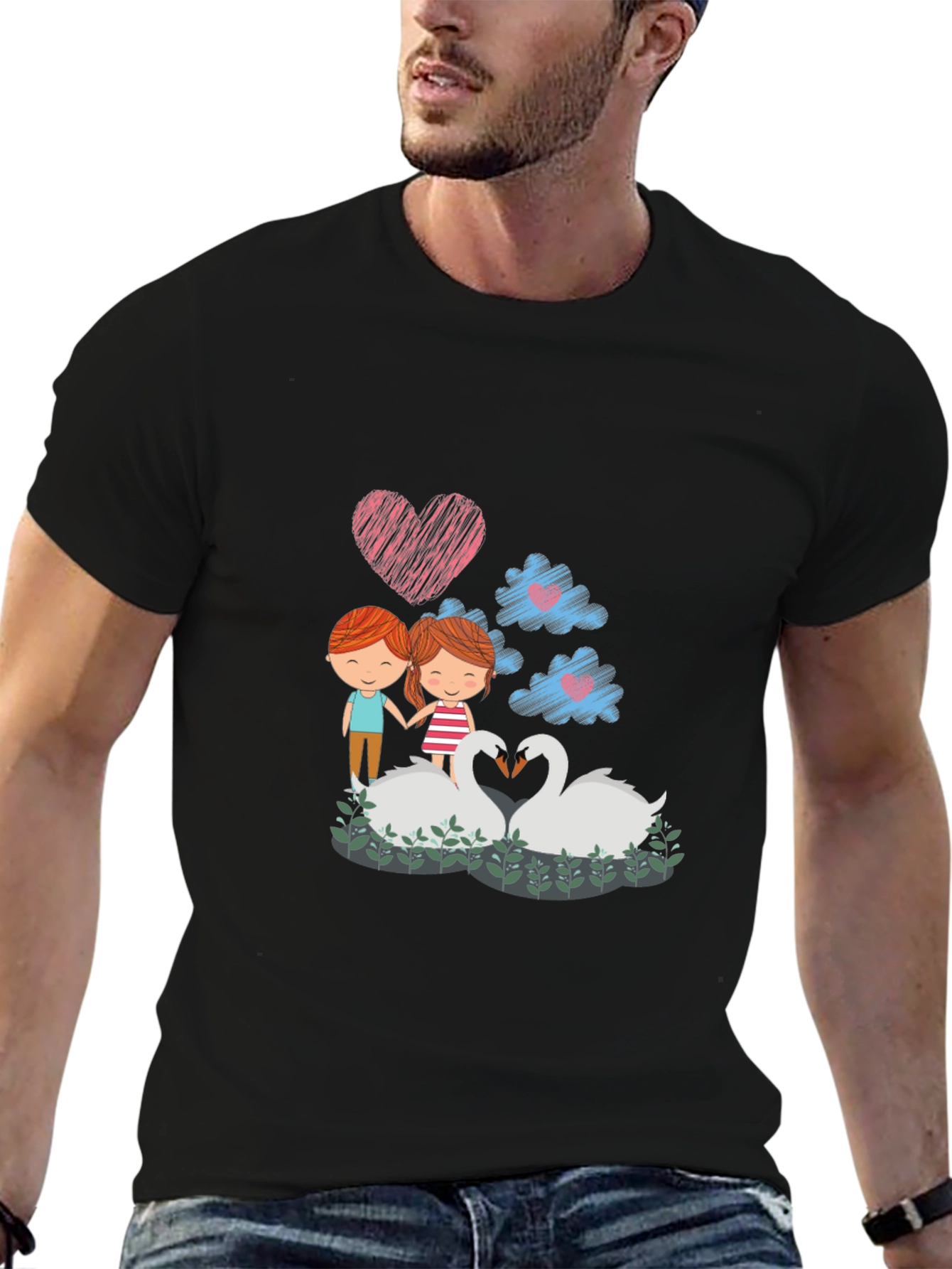Romantic Swans Couple Graphic Tee