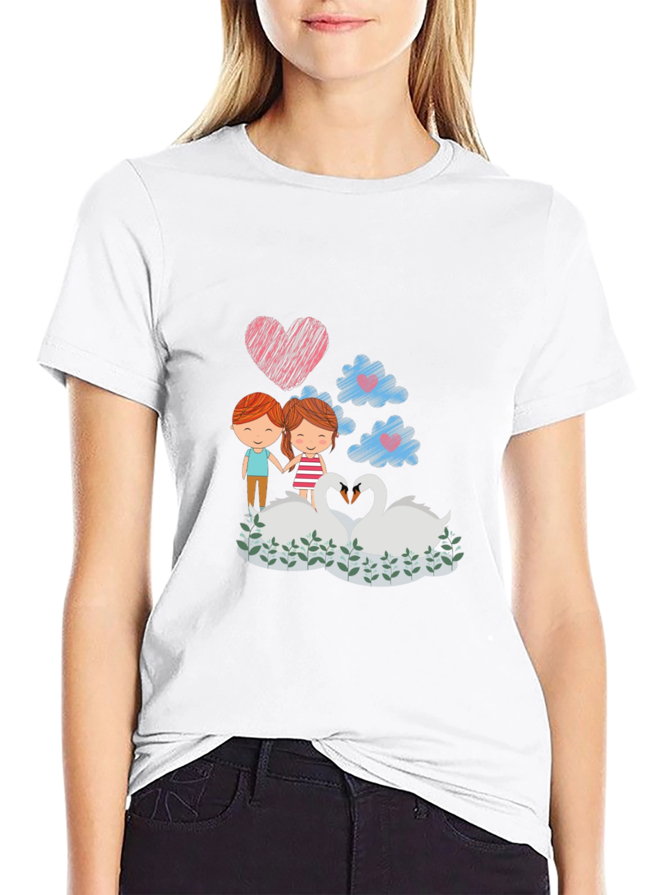 Romantic Swans Couple Graphic Tee
