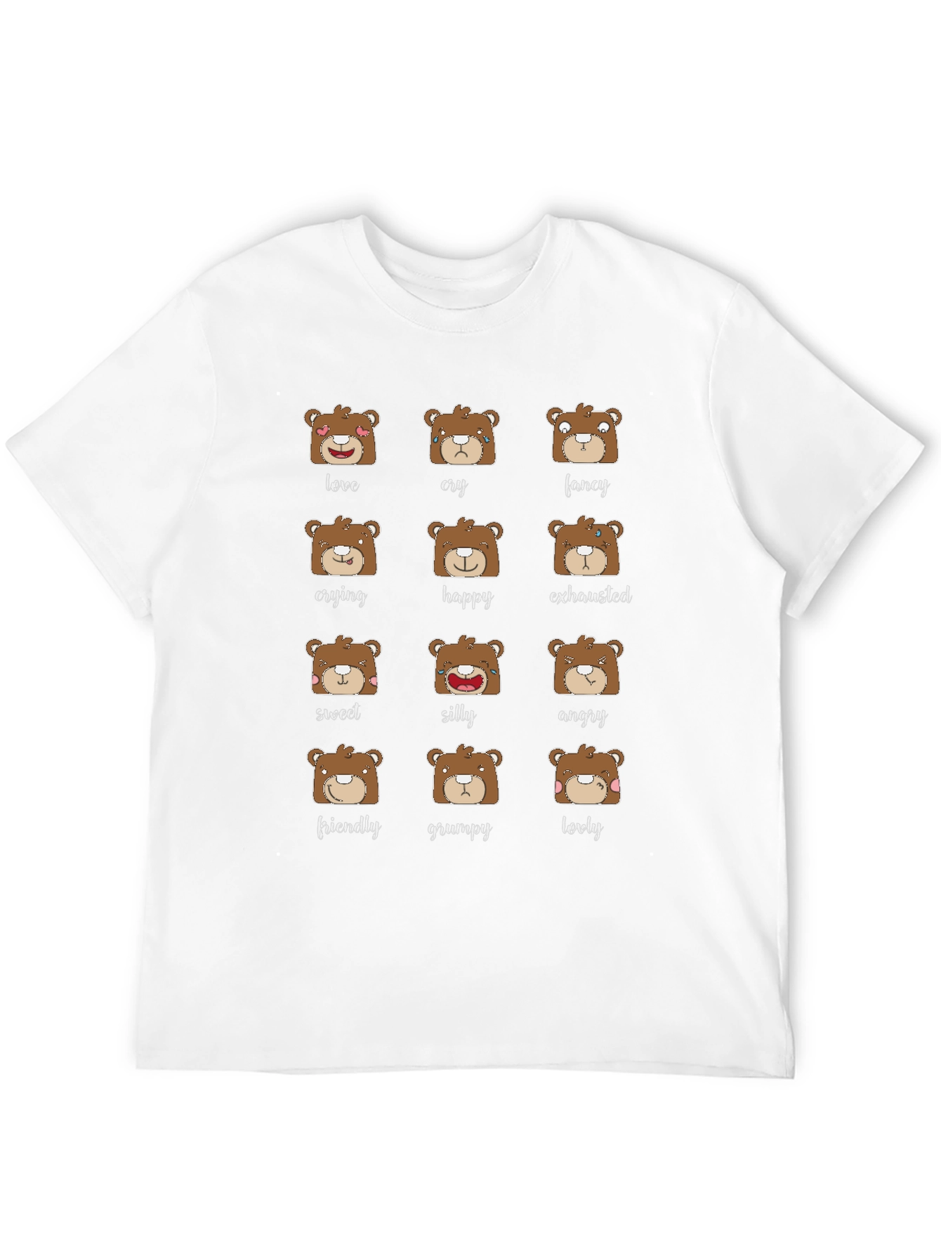 Emotional Bear T-Shirt - Cute Expressions Graphic Tee