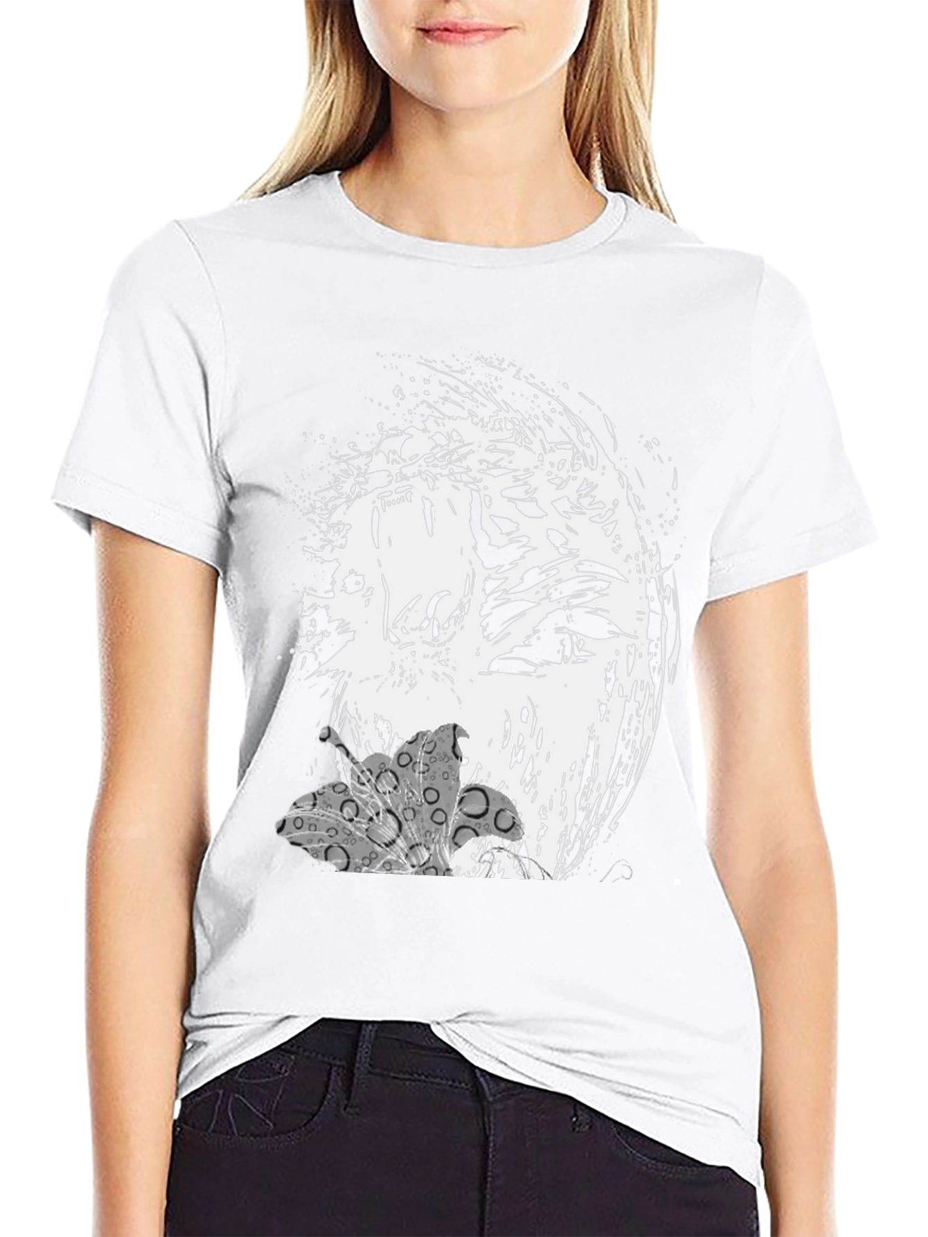 Abstract Tiger Graphic Print Black T-Shirt