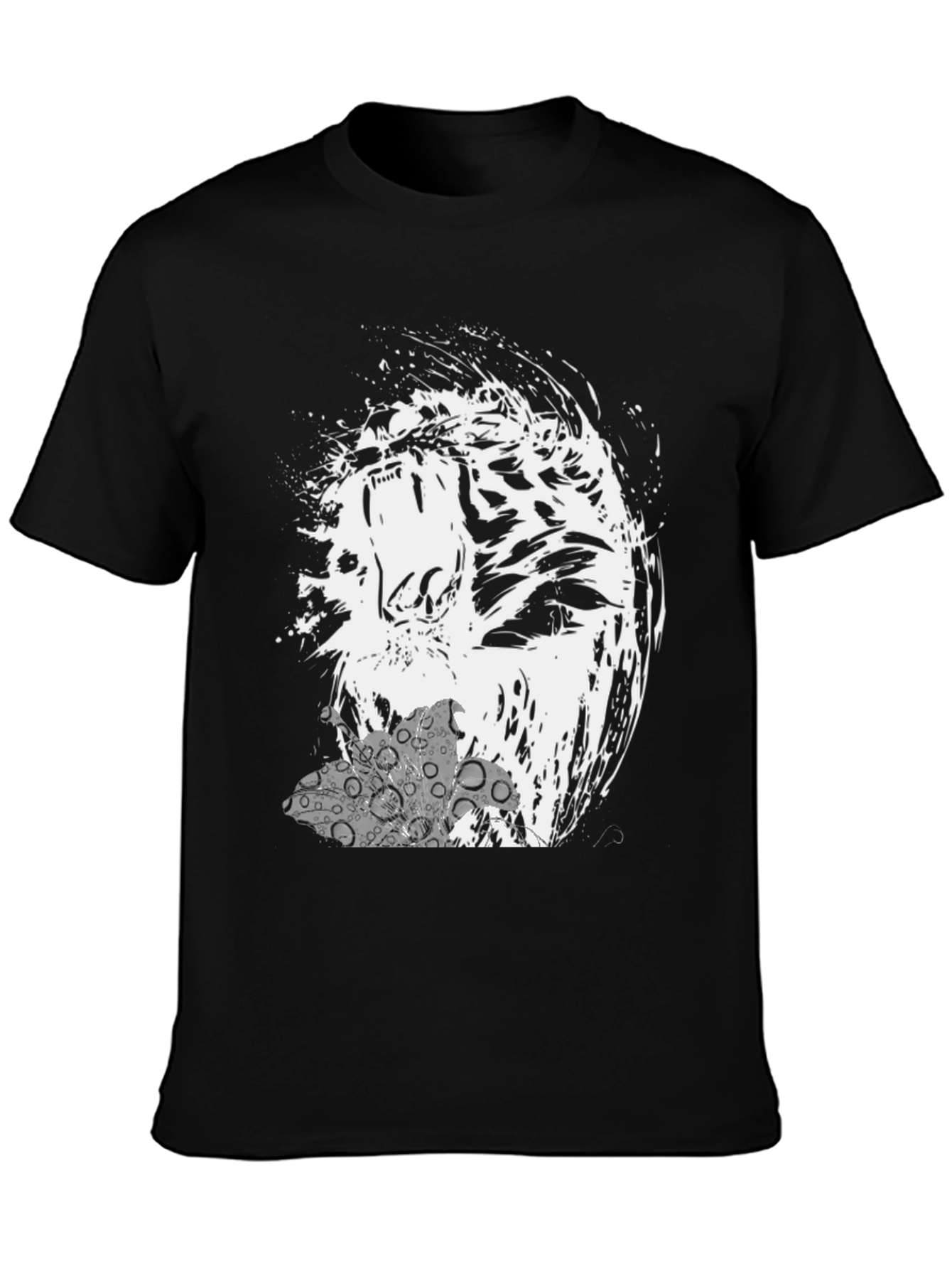 Abstract Tiger Graphic Print Black T-Shirt
