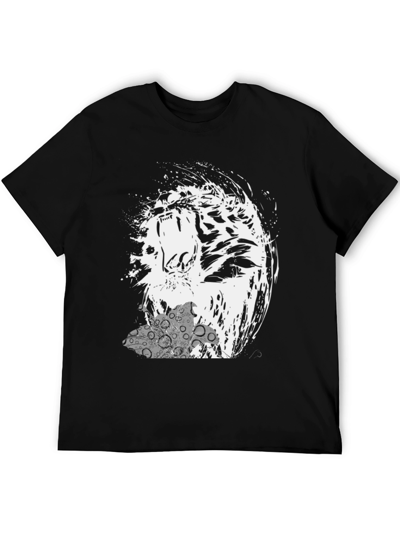Abstract Tiger Graphic Print Black T-Shirt