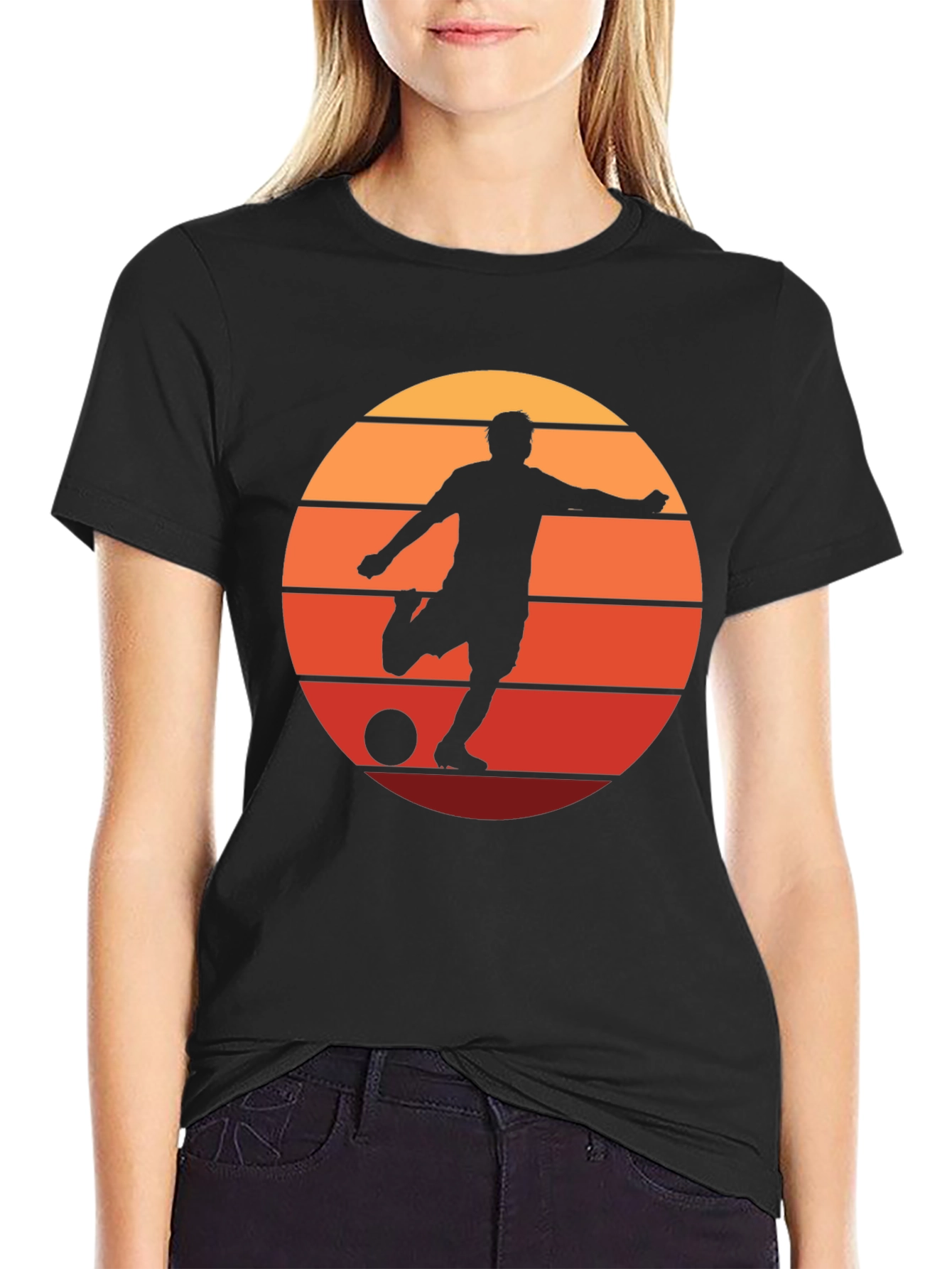 Sunset Soccer Silhouette Graphic Tee