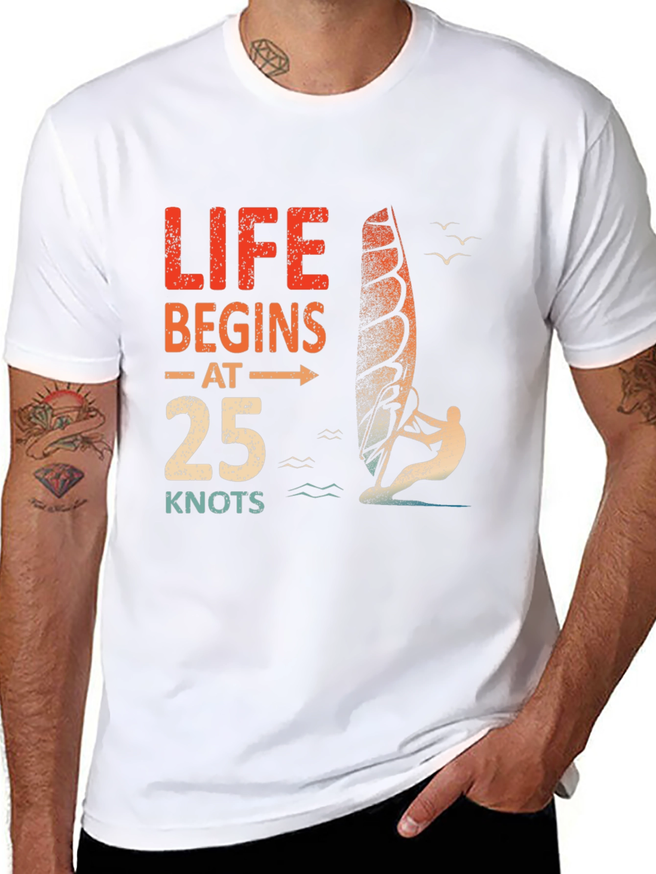 Life Begins at 25 Knots Windsurfing T-Shirt