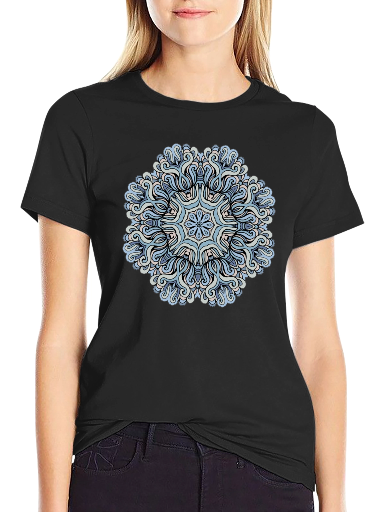Blue Mandala Graphic Tee - Mens Black T-Shirt