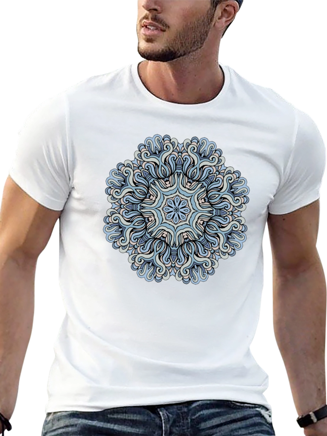 Blue Mandala Graphic Tee - Mens Black T-Shirt