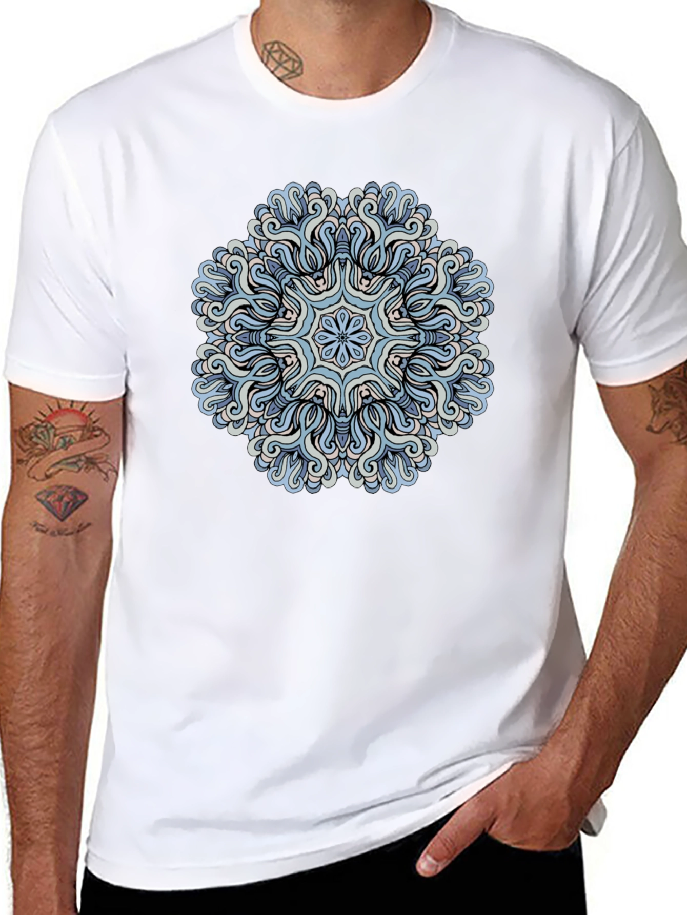 Blue Mandala Graphic Tee - Mens Black T-Shirt