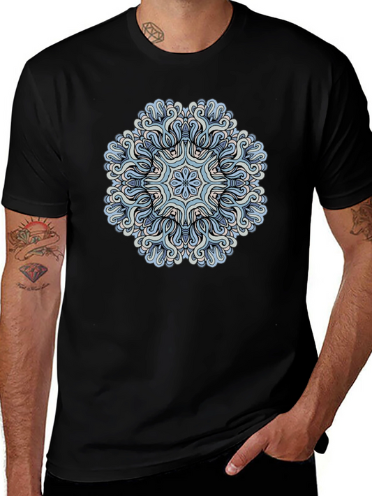 Blue Mandala Graphic Tee - Mens Black T-Shirt