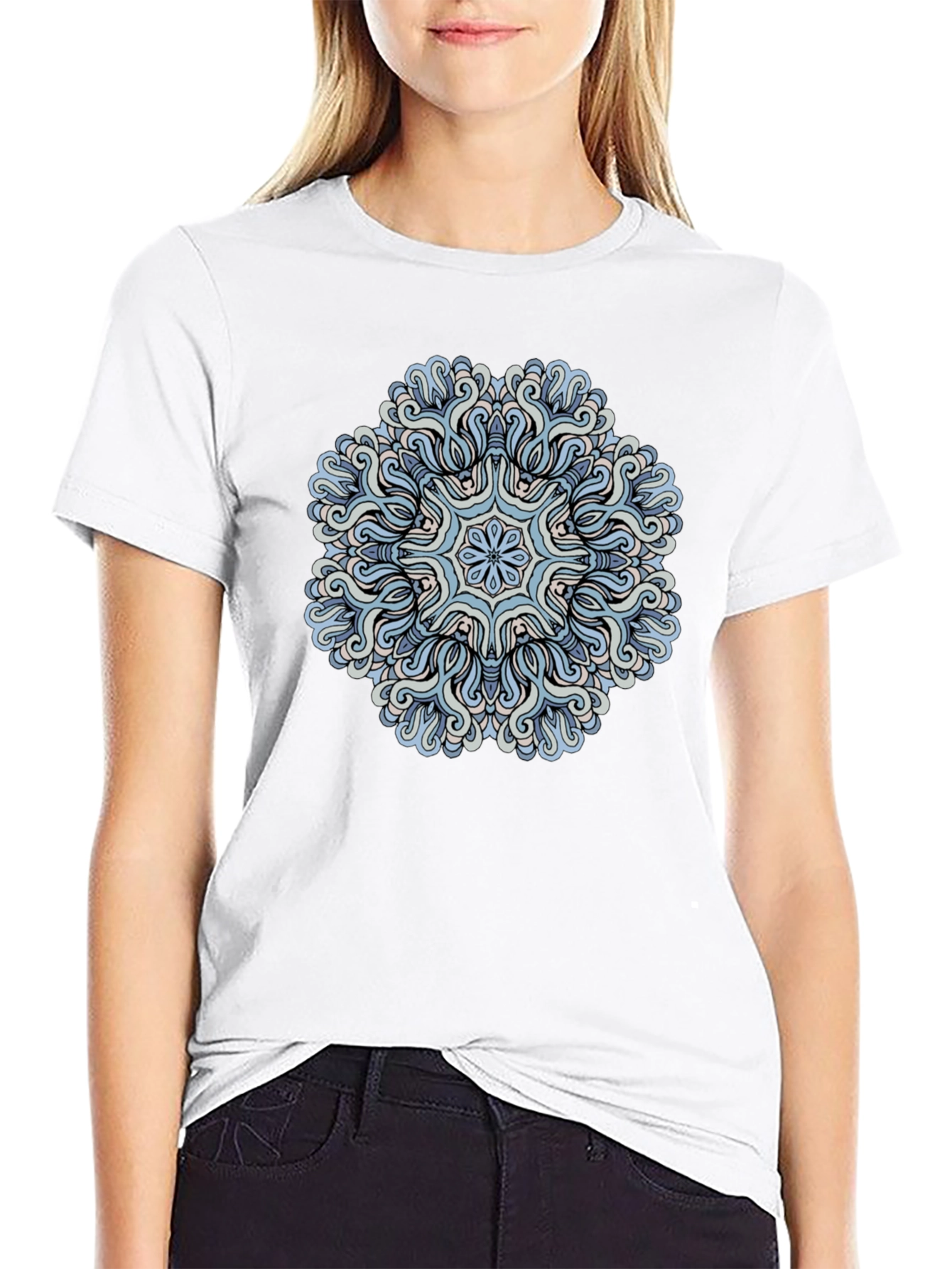 Blue Mandala Graphic Tee - Mens Black T-Shirt
