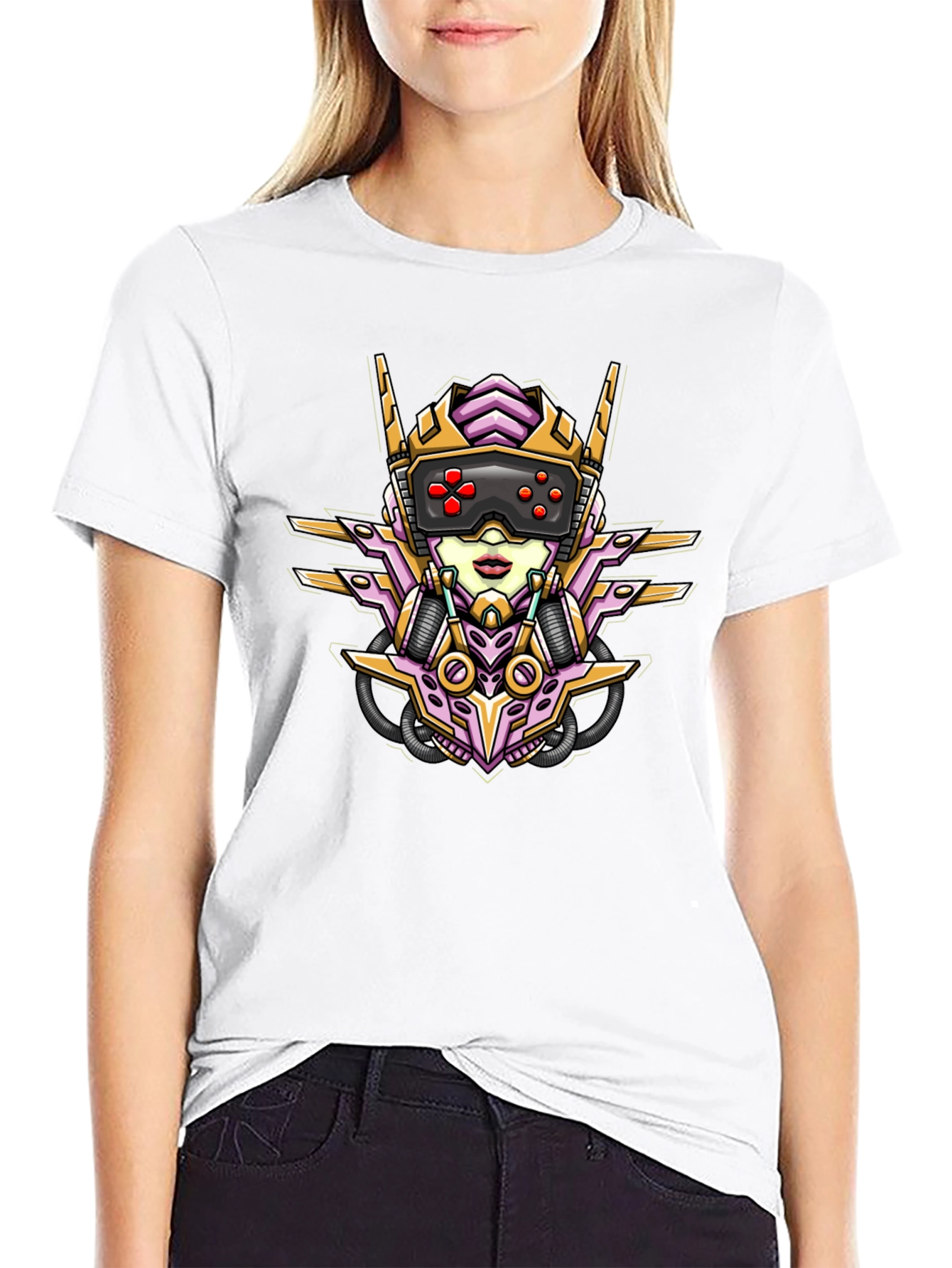 Cyberpunk Gamer Girl Graphic Tee - Black