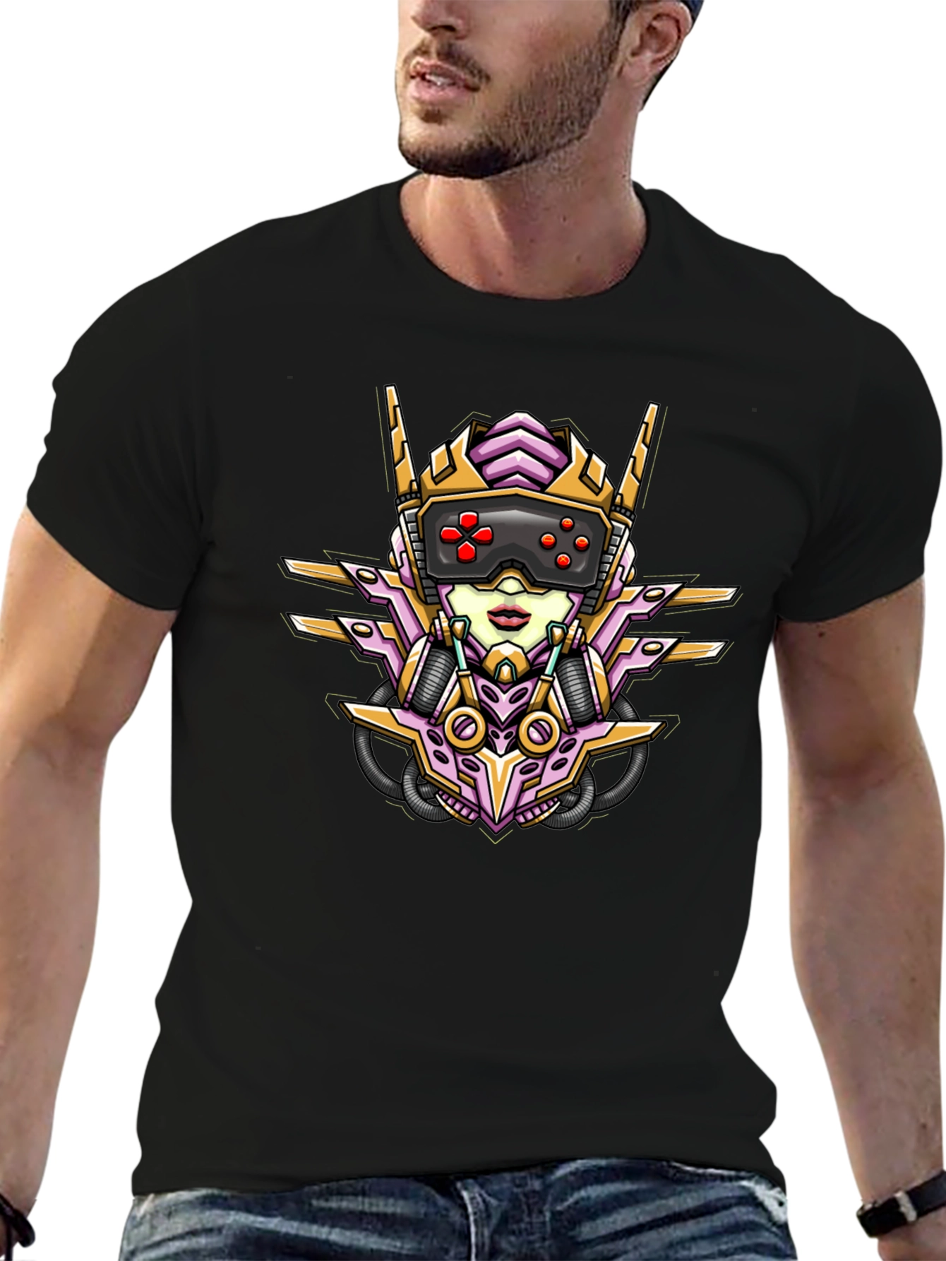 Cyberpunk Gamer Girl Graphic Tee - Black