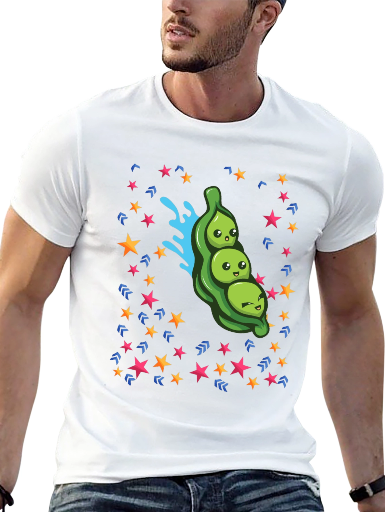 Cartoon Three Peas in a Pod Black T-Shirt
