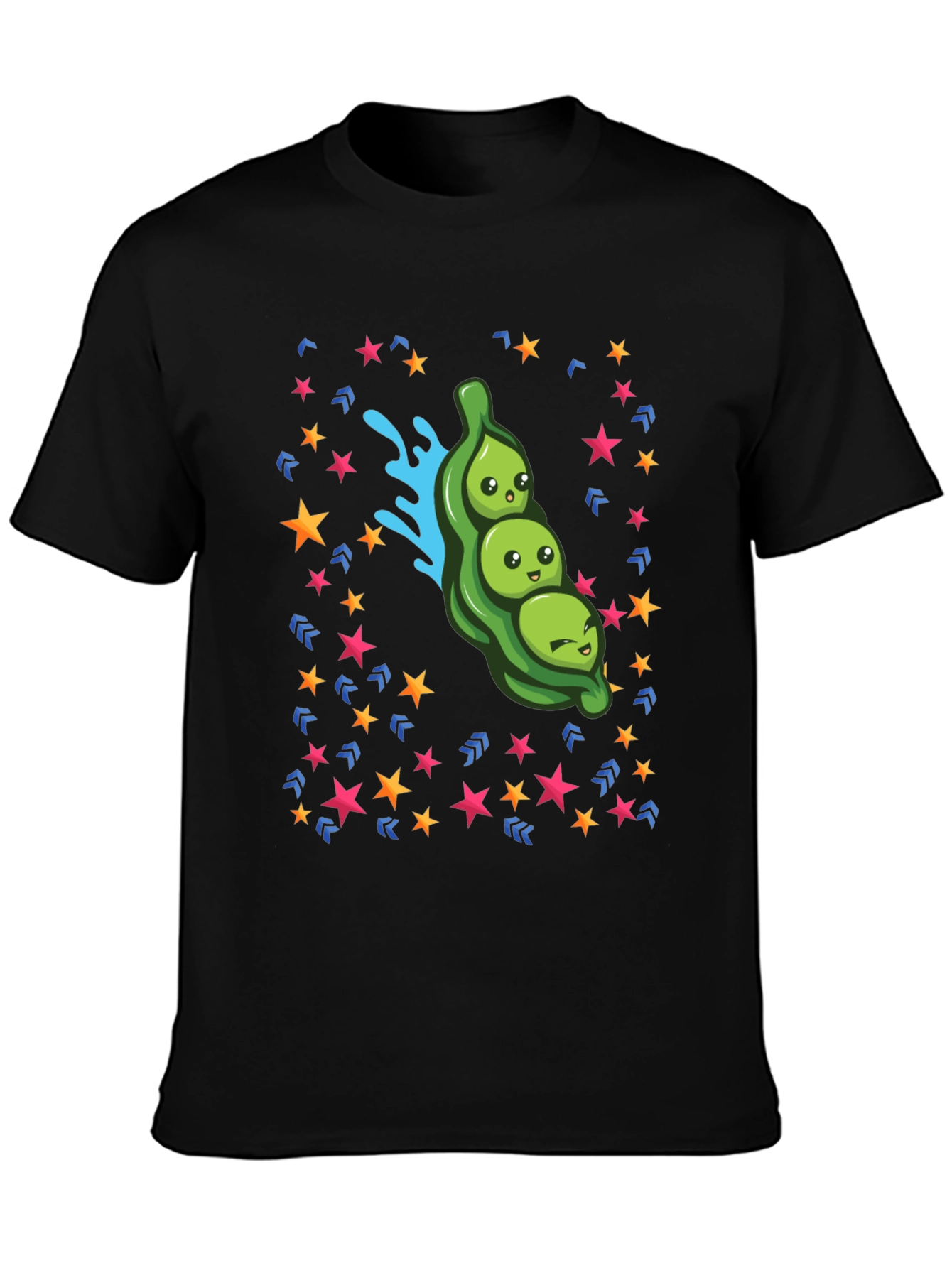 Cartoon Three Peas in a Pod Black T-Shirt