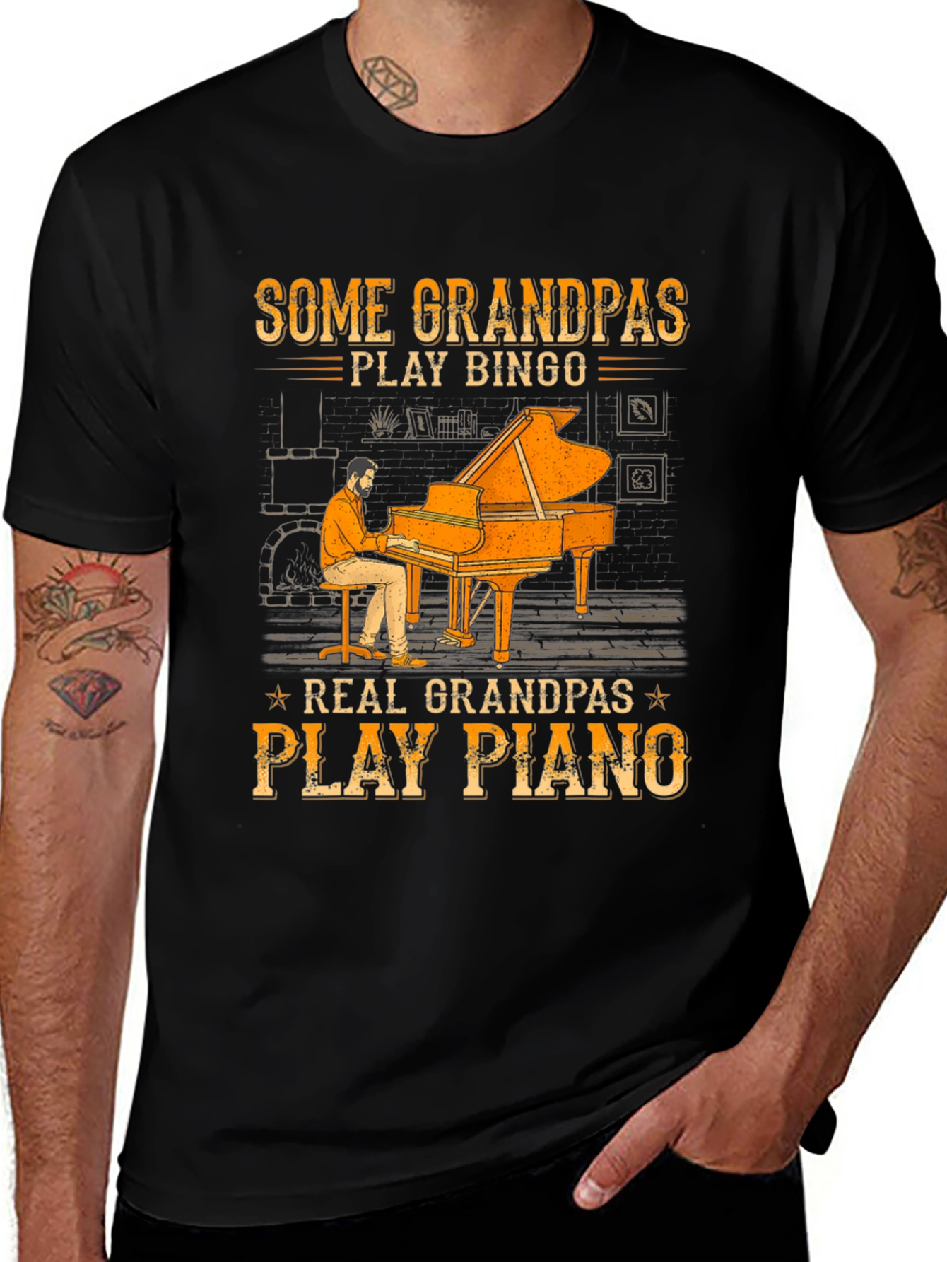Grandpa Piano Player Graphic Tee - Cool Grandparent Gift