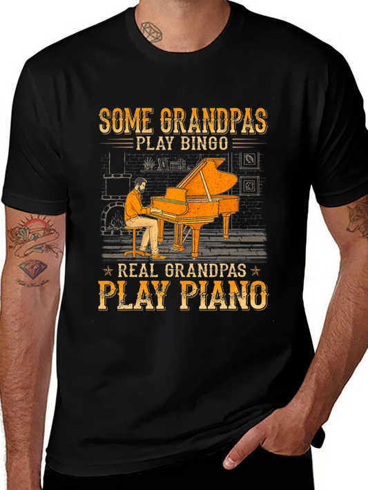 Grandpa Piano Player Graphic Tee - Cool Grandparent Gift