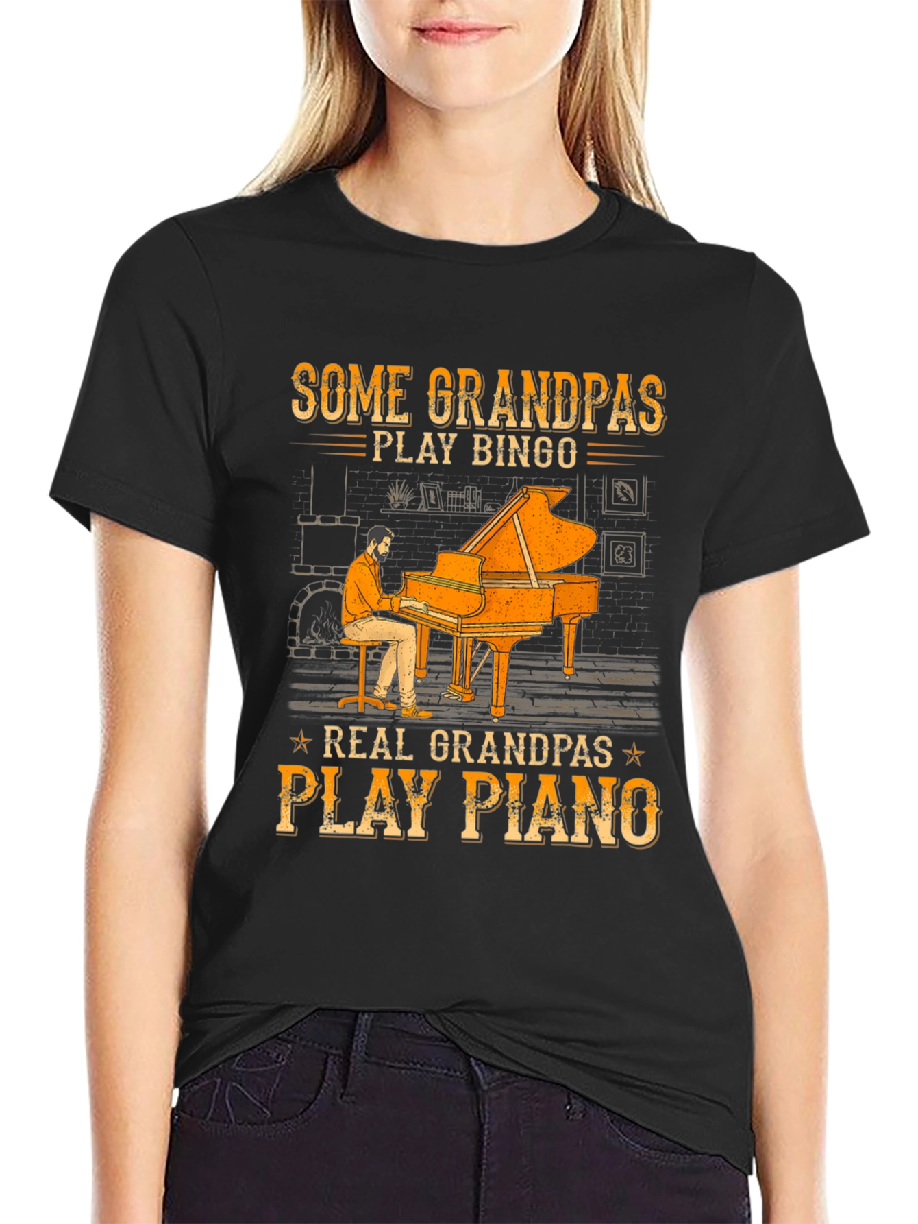 Grandpa Piano Player Graphic Tee - Cool Grandparent Gift