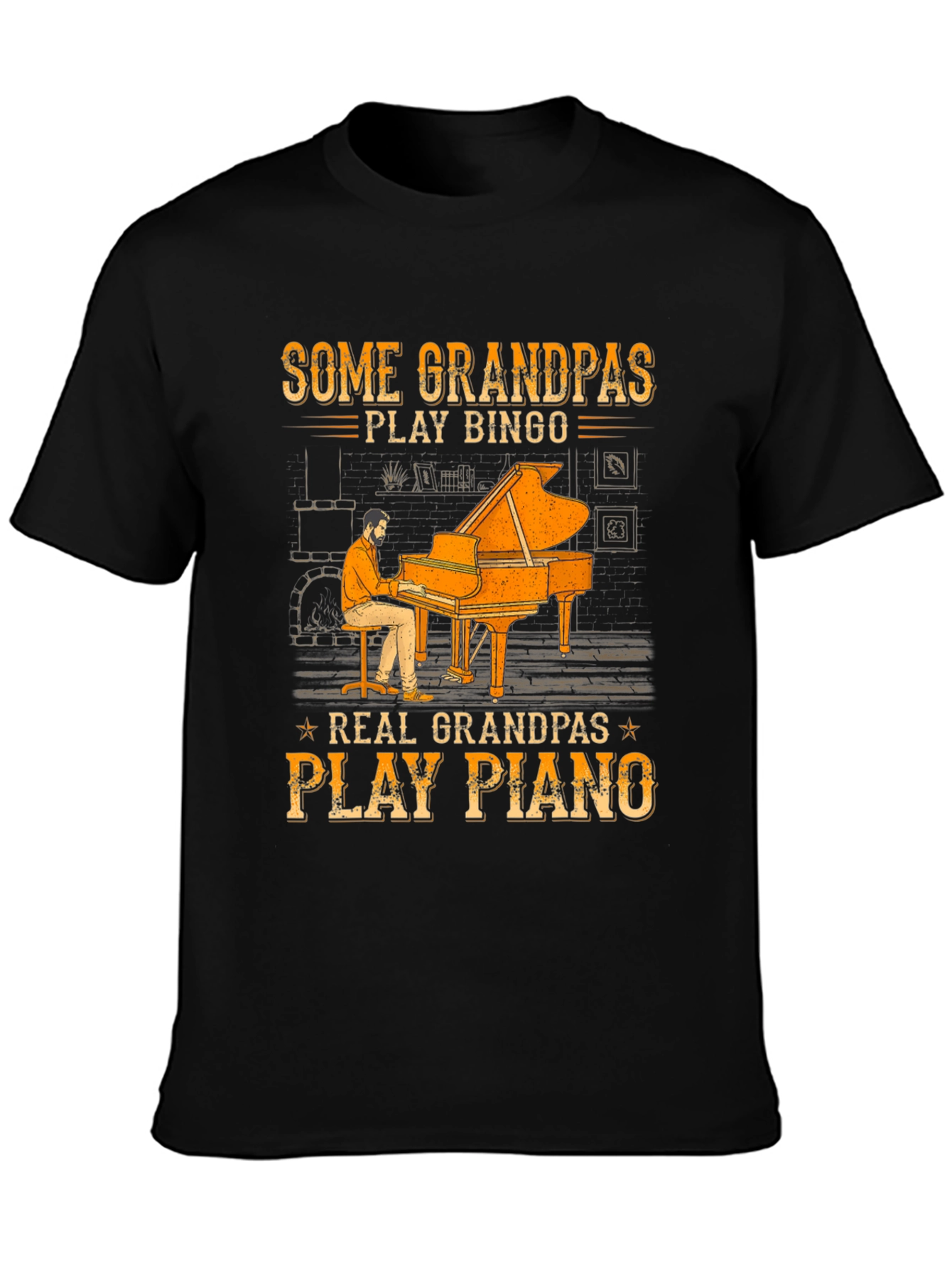 Grandpa Piano Player Graphic Tee - Cool Grandparent Gift