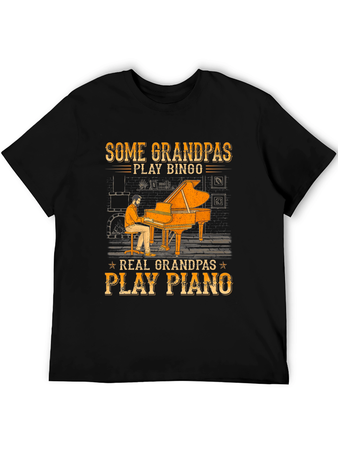 Grandpa Piano Player Graphic Tee - Cool Grandparent Gift